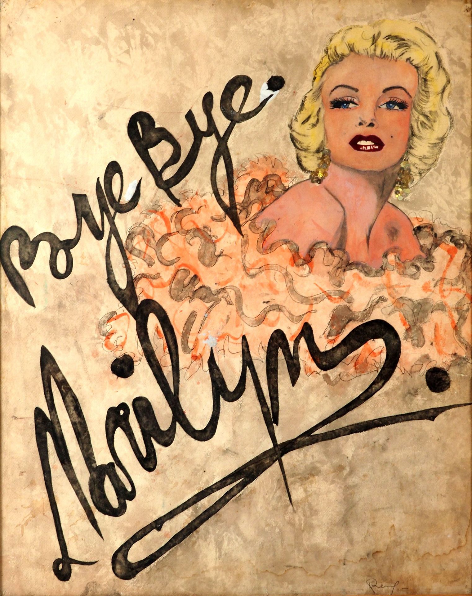 Null 佚名(20世纪)
再见，玛丽莲 
带有玛丽莲-梦露肖像的混合媒体，右下角有签名
70 x 55厘米
边缘性撕裂