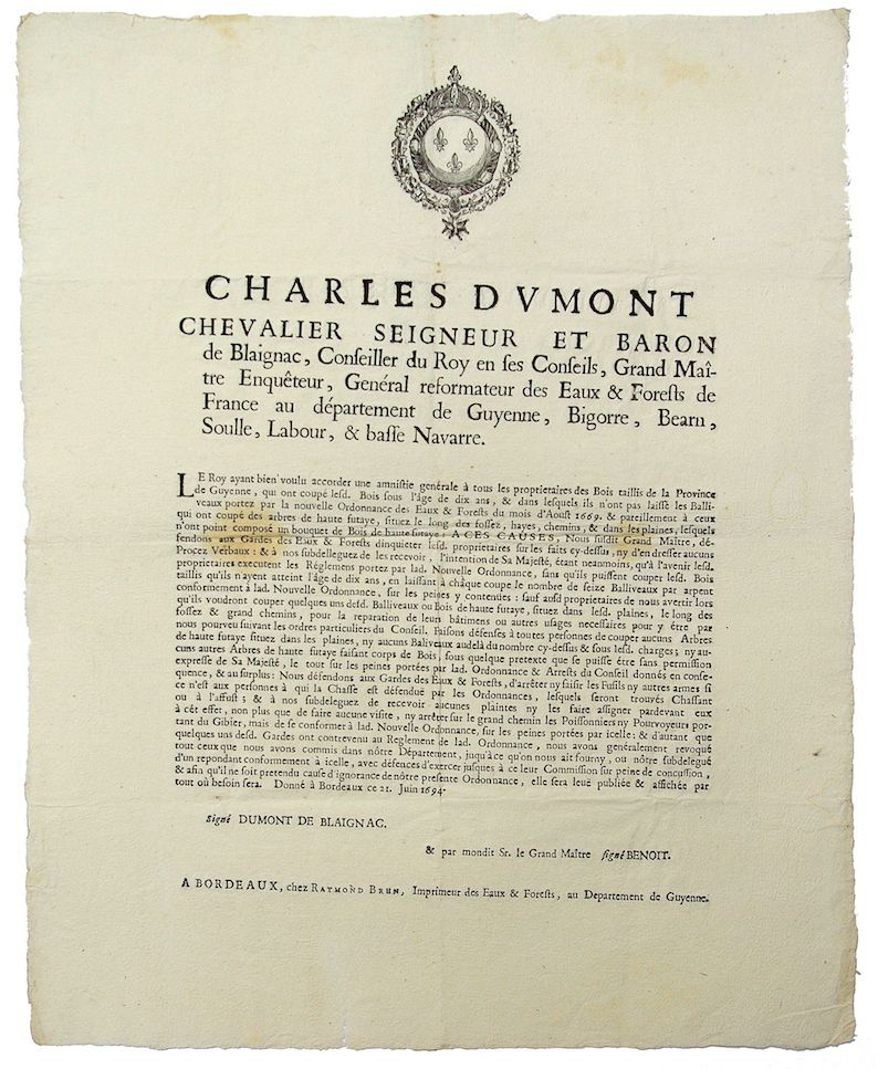 Null GUYENNE, BIGORRE (65), BÉARN (64). 1694. EAUX FORÊTS - Charles DUMONT Seign&hellip;