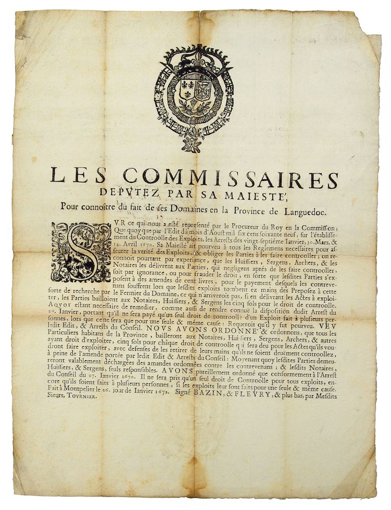 Null LANGUEDOC. 1672. DIRITTO DI CONTROLLO. MONTPELLIER (34). "I Commissari inca&hellip;
