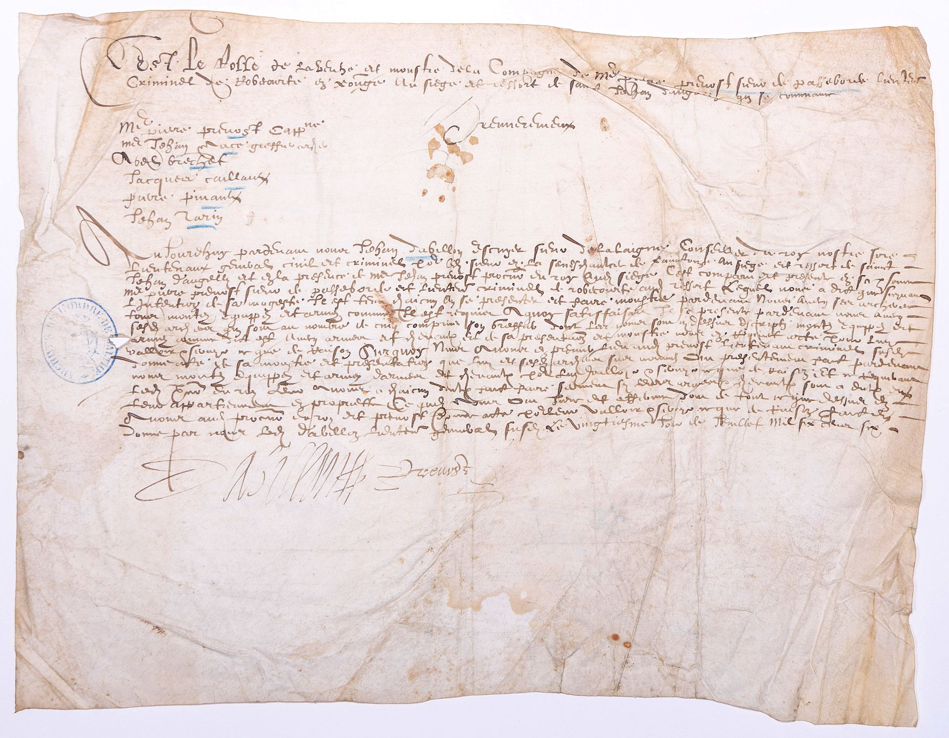 Null (CHARENTE MARITIME) Pezzo su pergamena (23 x 31 cm) - 20 luglio 1606. Mostr&hellip;
