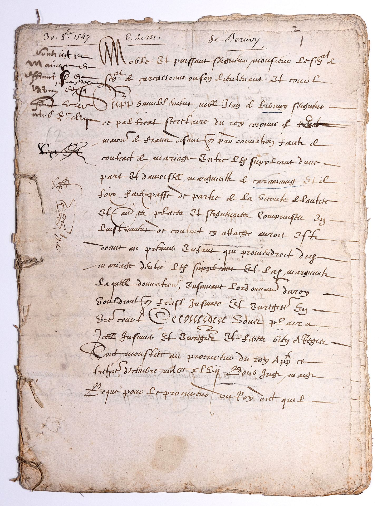 Null AUDE. 1547. Heiratsvertrag von Jean BERNUY, Vicomte de LAUTREC, Seigneur de&hellip;