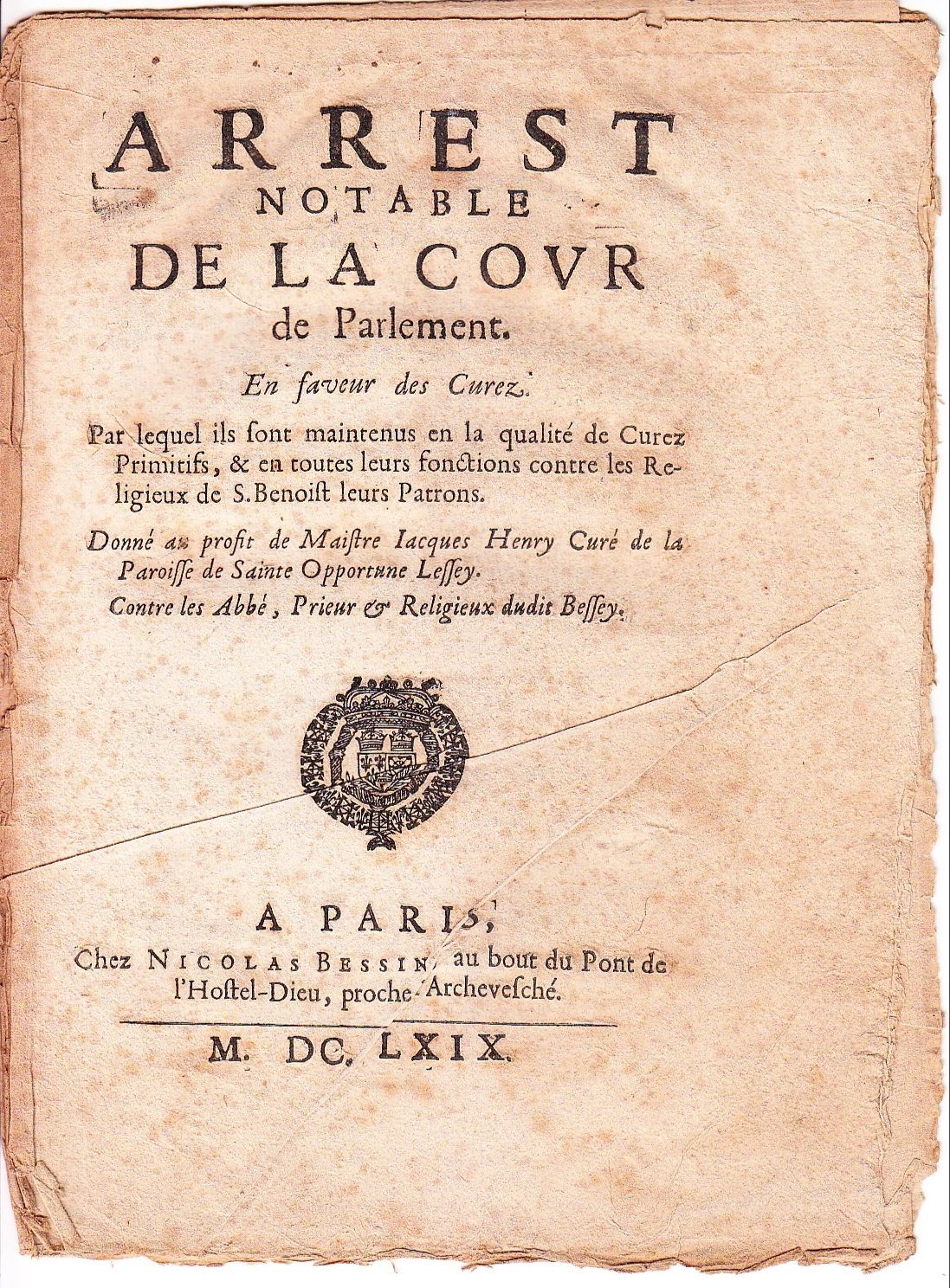 Null MANCHE. Abtei Sainte Trinité de LESSAY (oder LESSEY). Gedruckt 1669: "Arrêt&hellip;