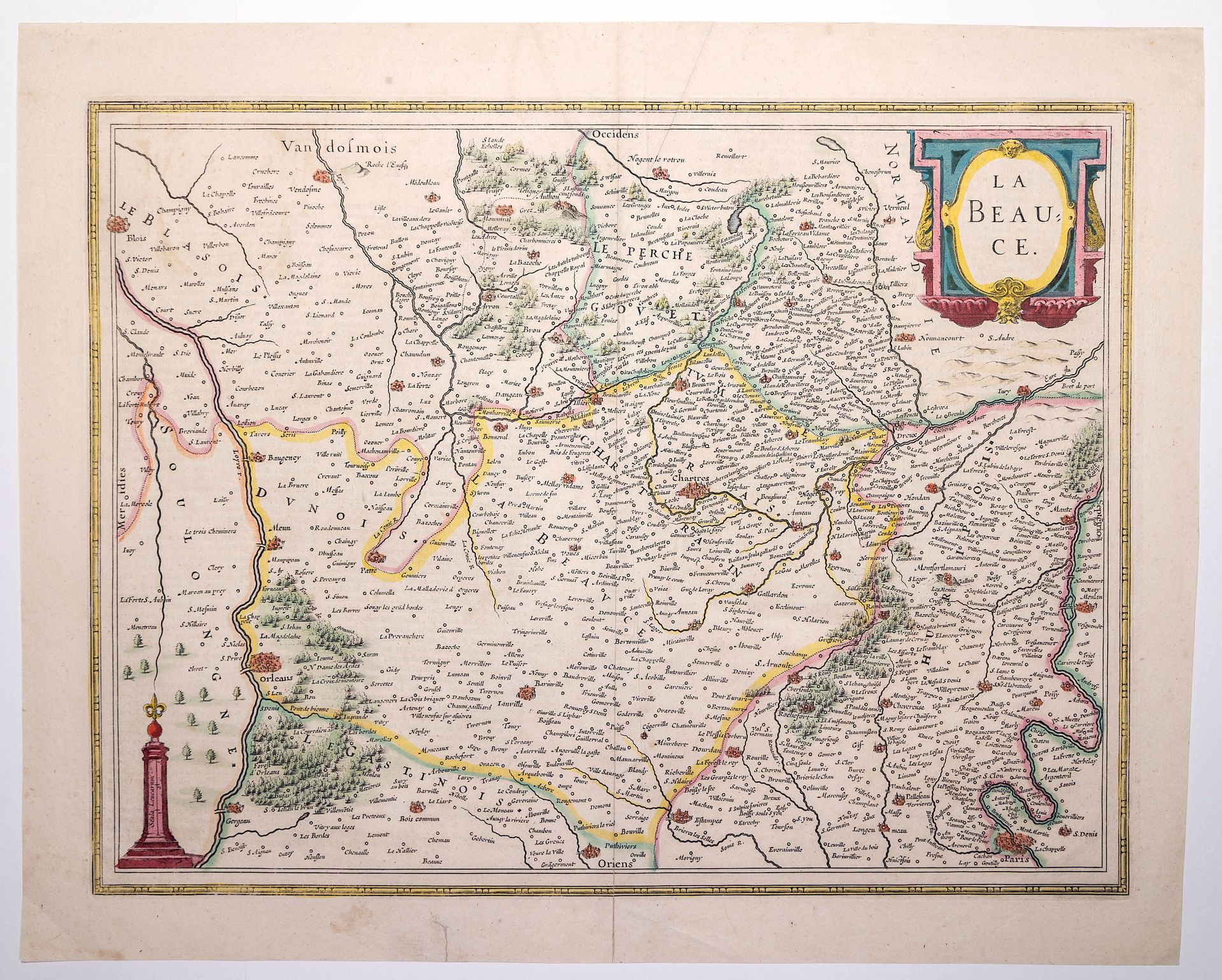 Null CARTE XVIIe : «LA BEAUCE » c. 1633. (Orléans, Chartres, Etampes, Rochefort,&hellip;