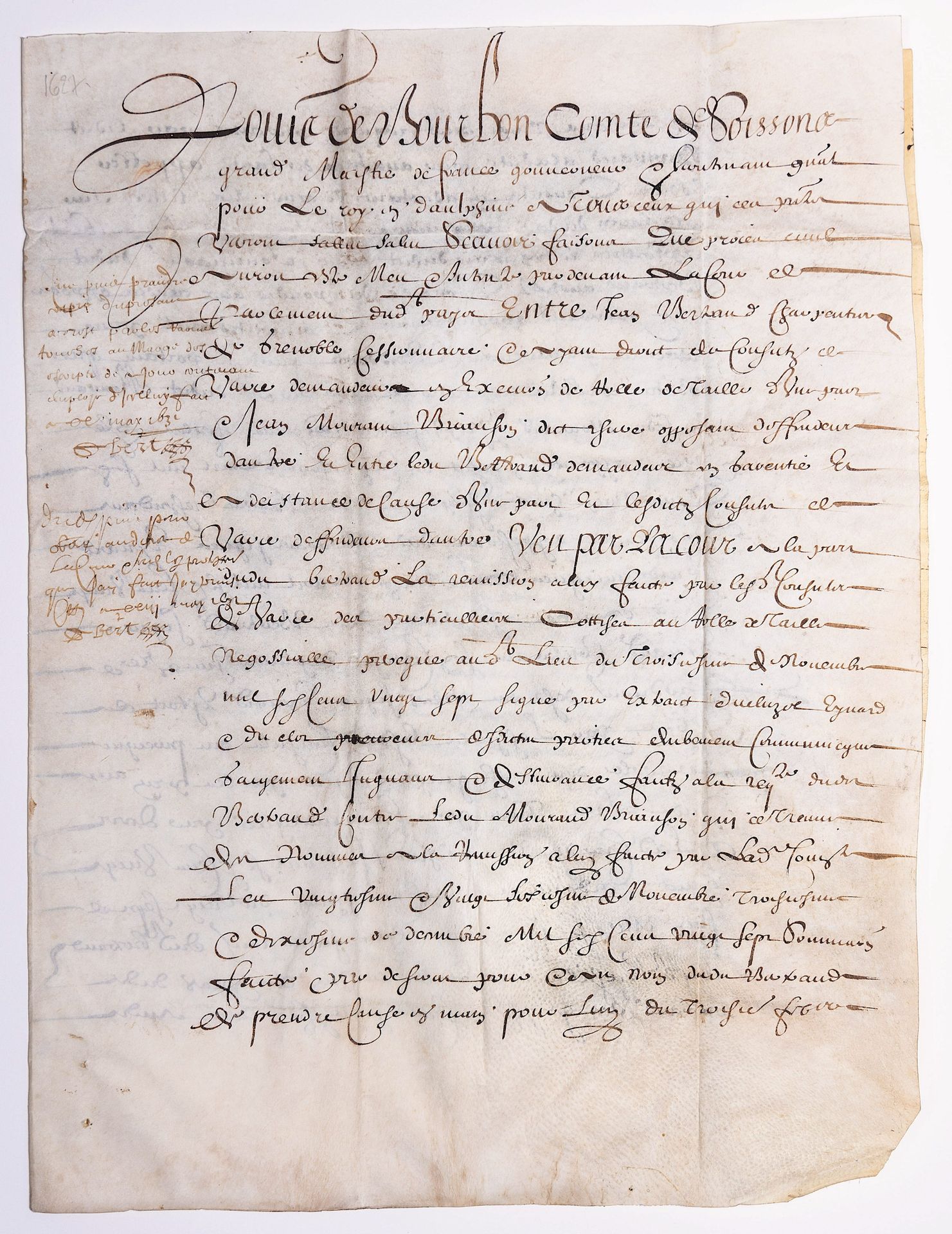 Null DAUPHINÉ。ISÈRE.羊皮纸上印有路易-德-布尔邦（Louis de BOURBON）的信笺，他是法国大法师，多菲内省的总督和国王的副将。格勒&hellip;