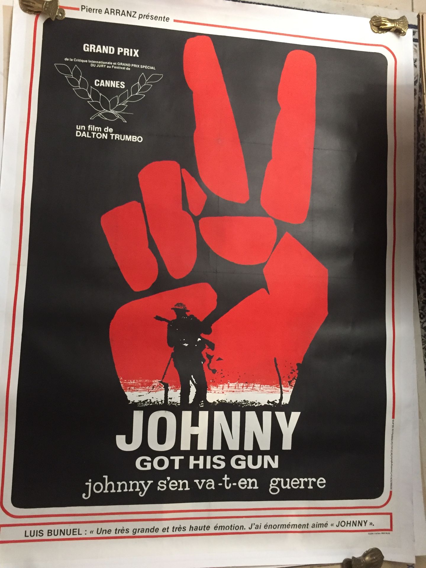 Null DALTON TRUMBO: JOHNNY GOT THE GUN 1971.约翰尼去打仗。大型帆布海报，160 x 120厘米。完美的状态。