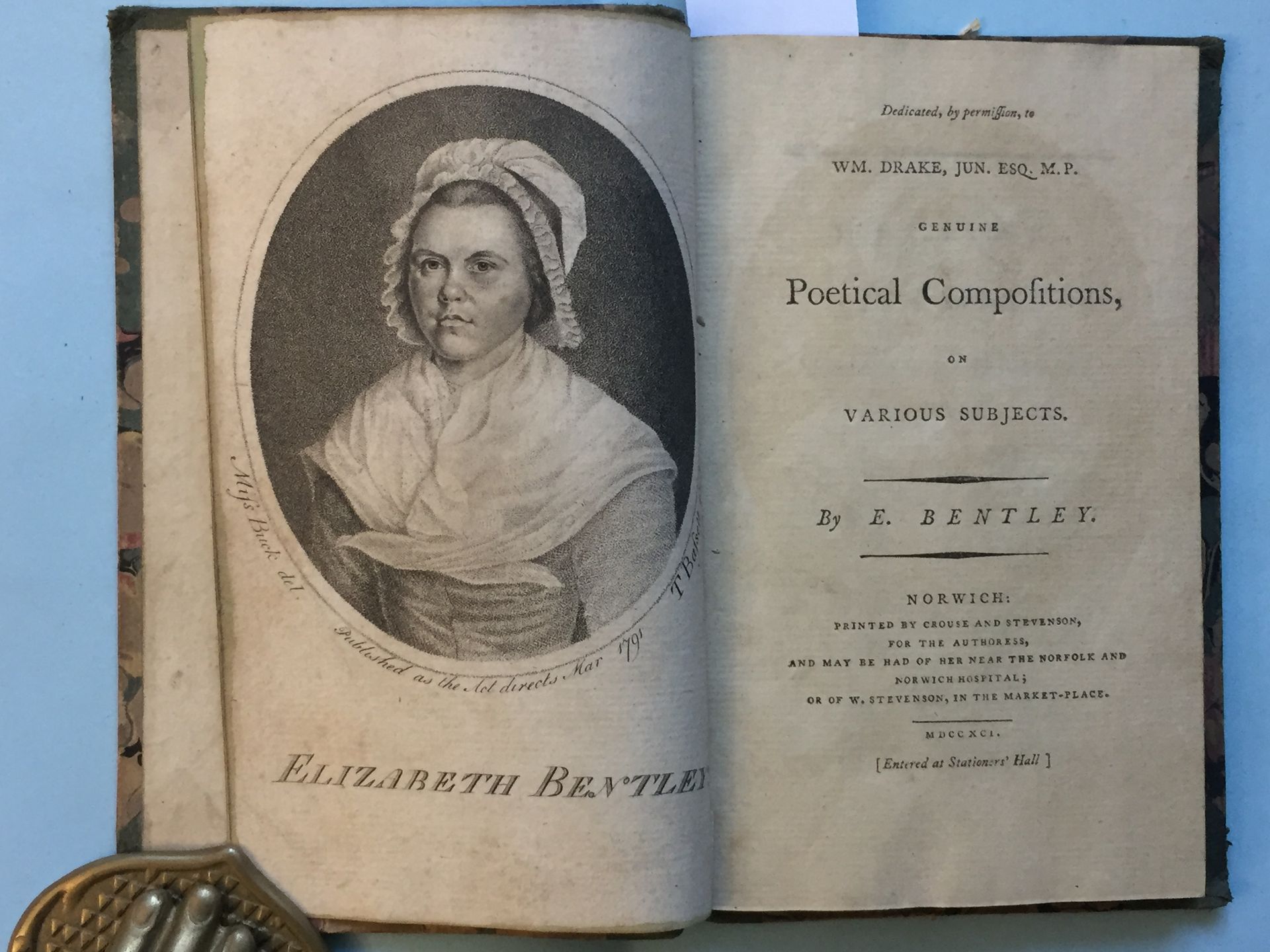 Null BENTLEY (Elisabeth): 各种主题的真正的诗词创作。诺维奇，克劳斯和史蒂文森，1791年。12开本，绿色半开本，有小柱角。(有些轻微的&hellip;