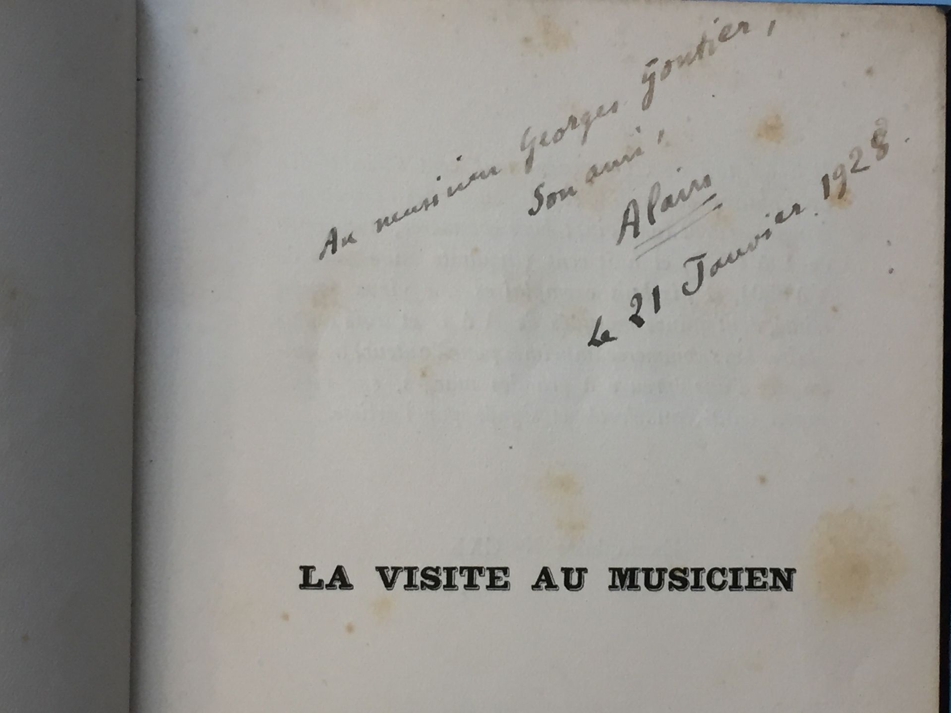 Null ALAIN: The visit to the musician. N.R.F., 1927. Large in-12 half red basane&hellip;