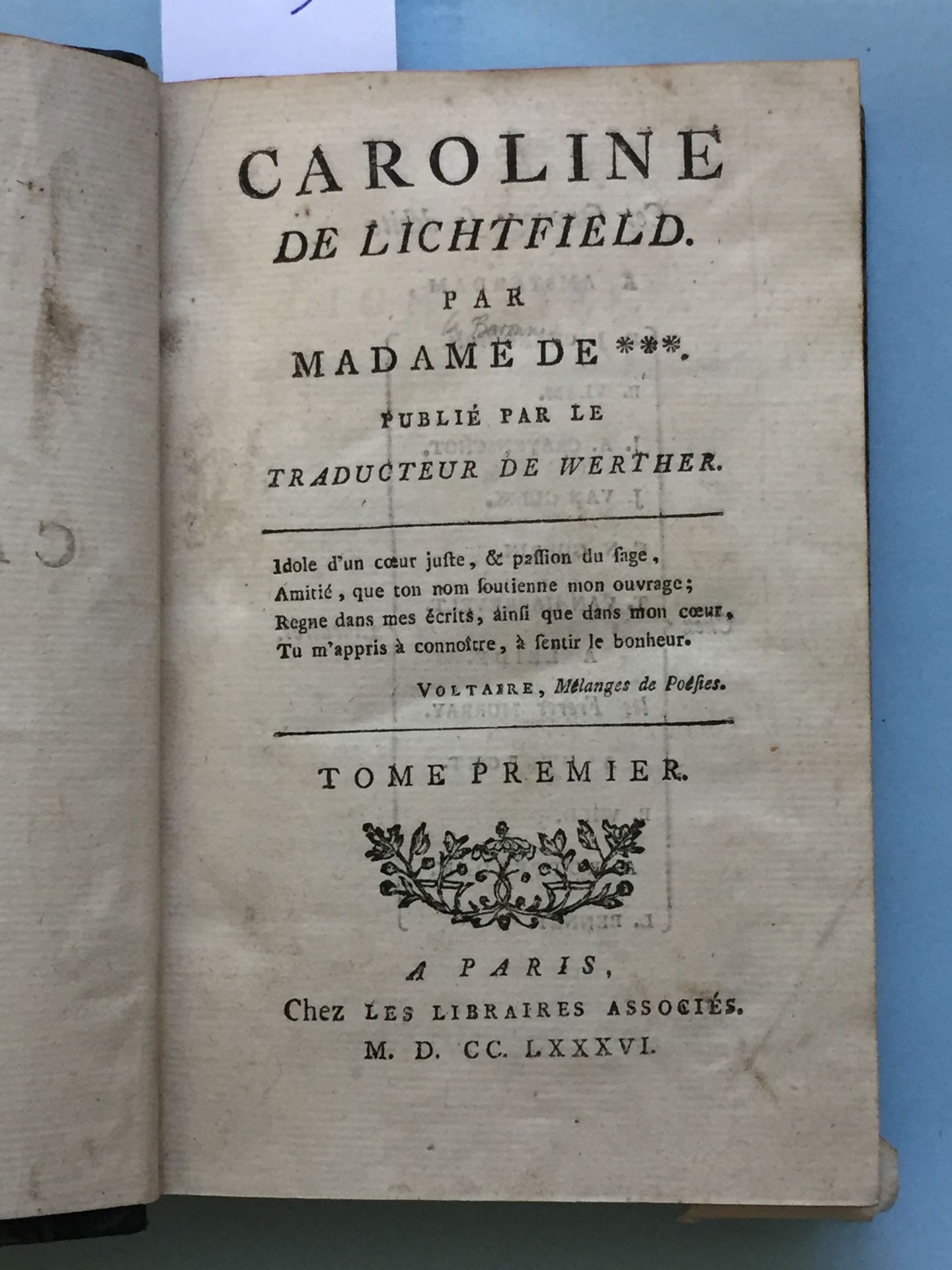 Null 蒙托利厄（Isabelle de）：卡罗琳-德-利希菲尔德。巴黎，Chez Les Libraires Associés，1786。1卷2部分，12开&hellip;