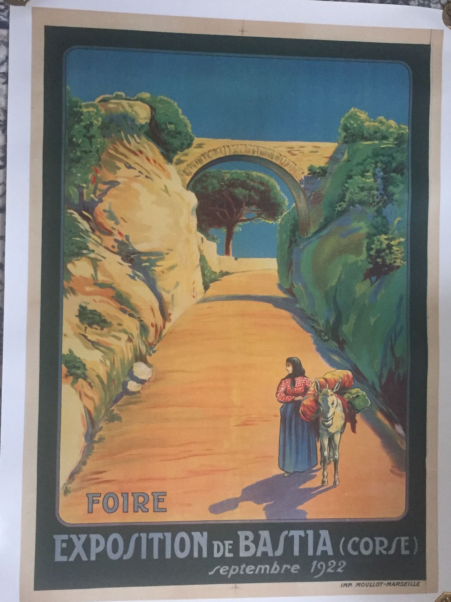 Null CORSICA - 1922年9月巴斯蒂亚（科西嘉）的展览。彩色大海报，尺寸为108 x 77 cm，由Moullot在马赛印刷。罕见的极好的海报，这&hellip;