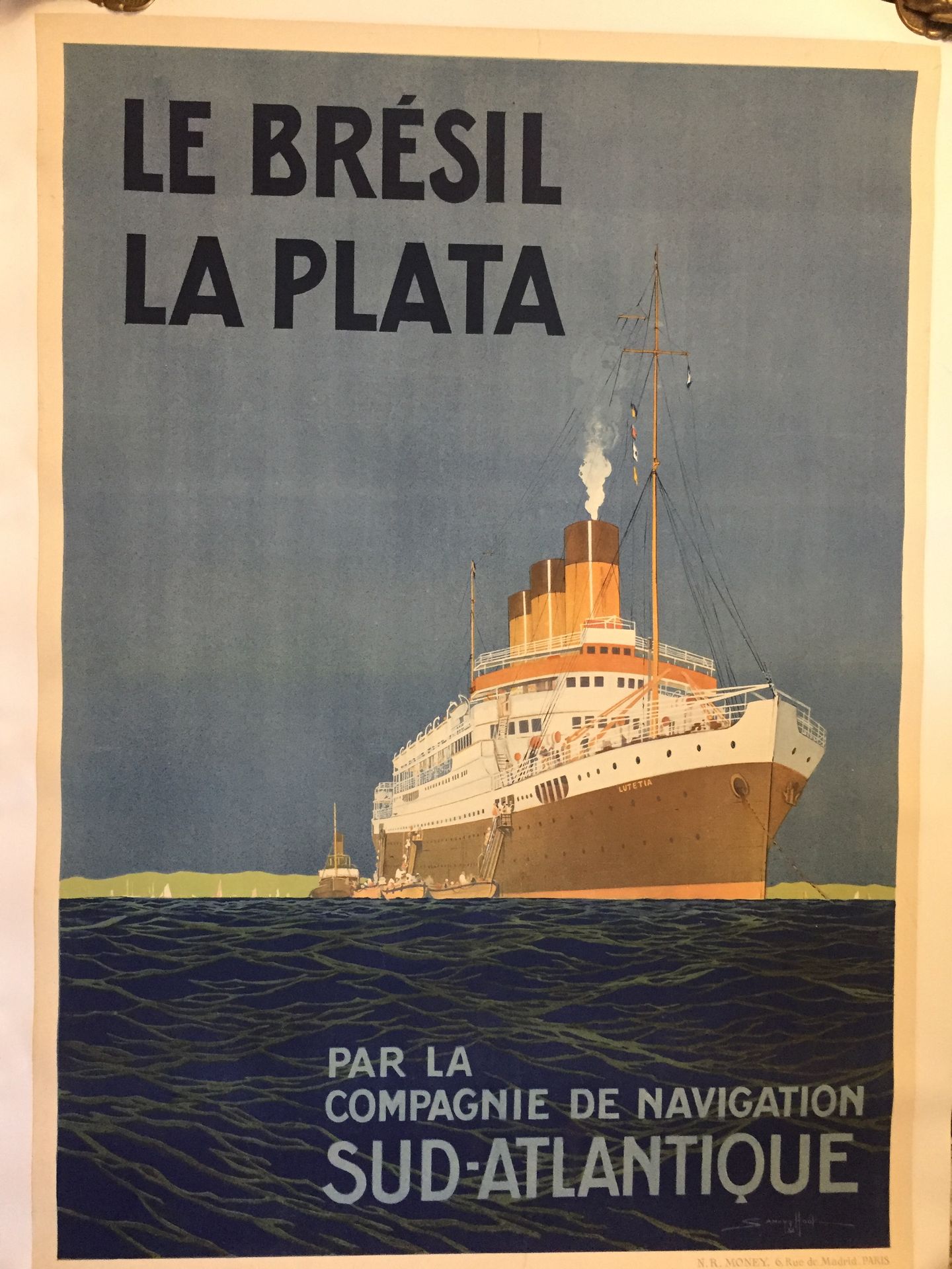 Null 桑迪霍克 - 巴西 - 拉普拉塔。由南大西洋航运公司制作。海报插图：桑迪-胡克，帆布，103 x 73厘米。由巴黎的N.R. Money印刷。三个非常&hellip;