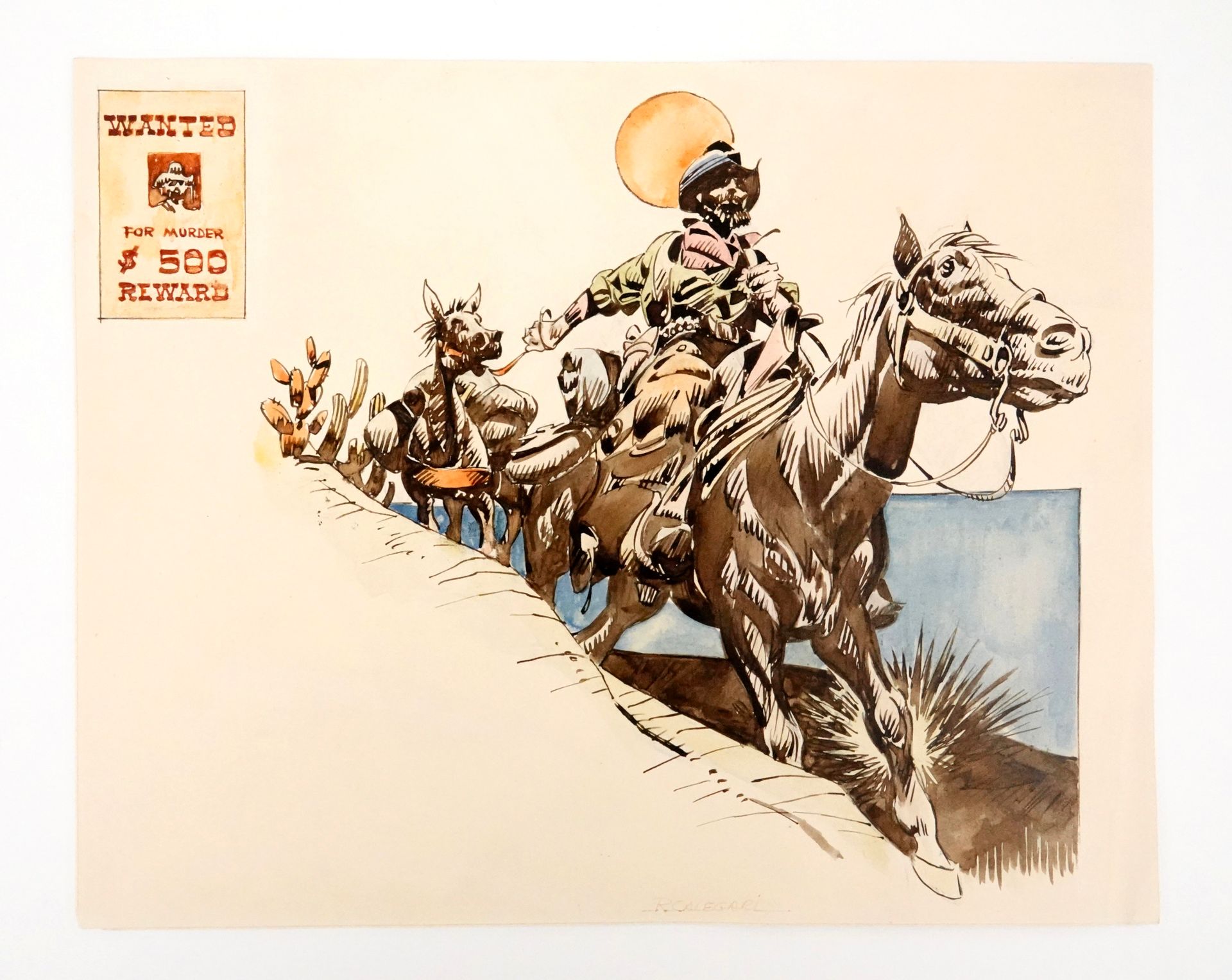 Null 卡莱加里-伦佐
表现一个牛孩的插图
印度墨水和水彩画，中央下方有签名
24 x 30厘米