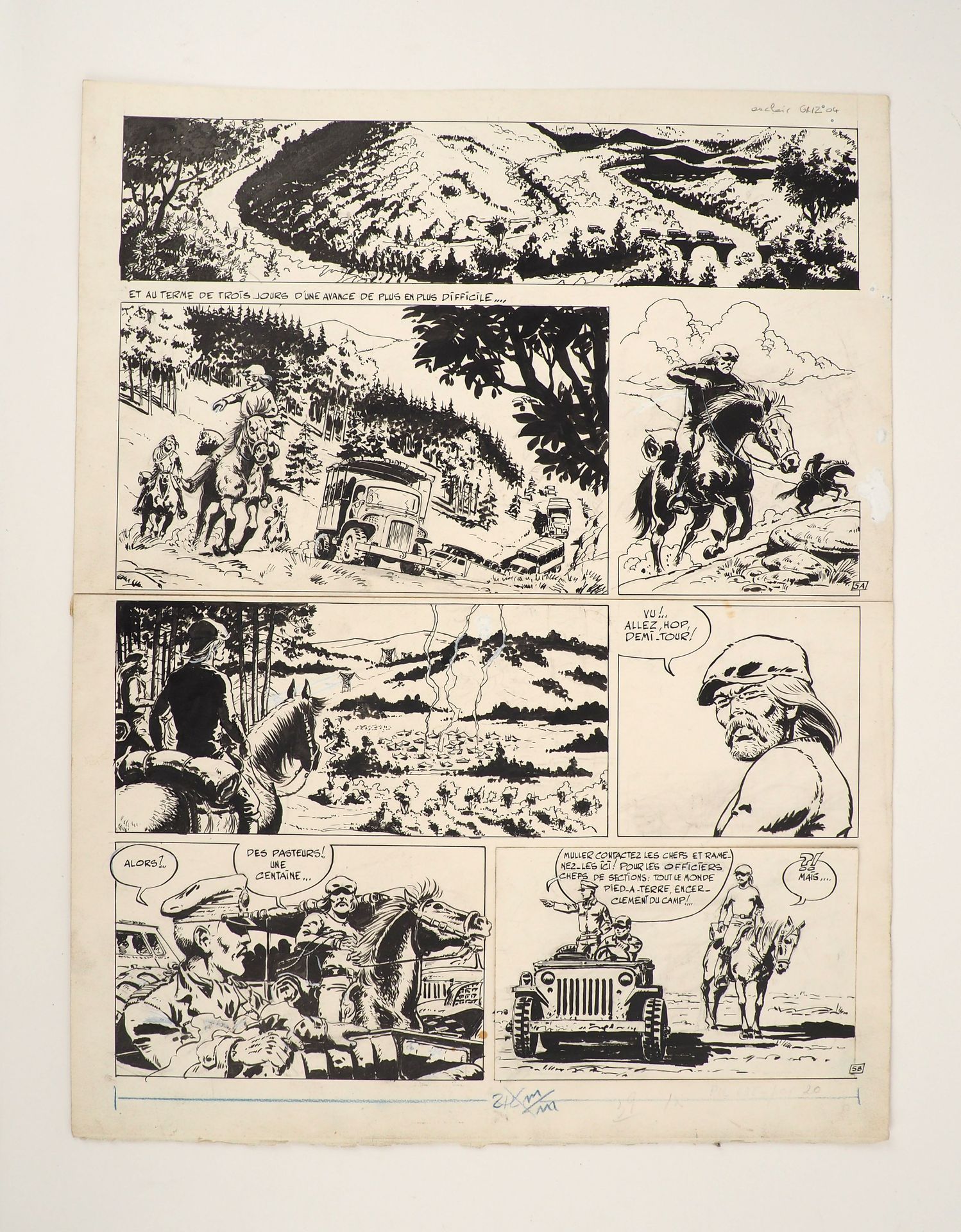 Null 奥克莱尔-克劳德
杰森-穆勒
1972年发表在《Pilote》上的一篇故事的图版5
印度墨水
最后一个板块上的补丁
51 x 40 cm