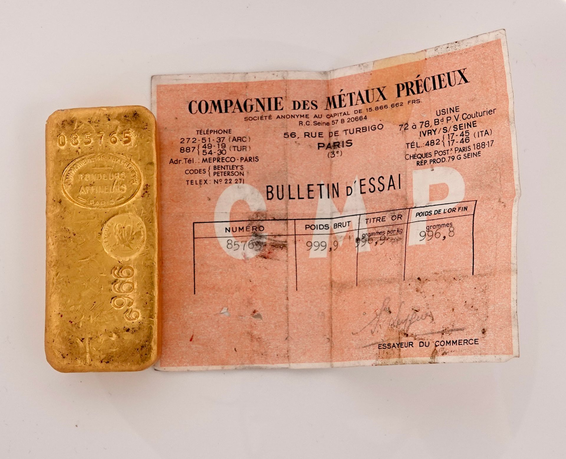 Null Gold ingot 999 mils with its test bulletin of the Company of the precious m&hellip;