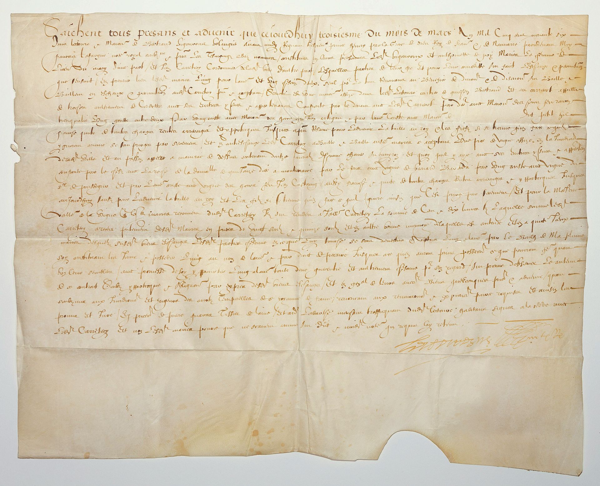 Null GERS. 1596. Pergamena (32,5 x 41,5 cm) consegnata a LECTOURE (32) il 3 marz&hellip;