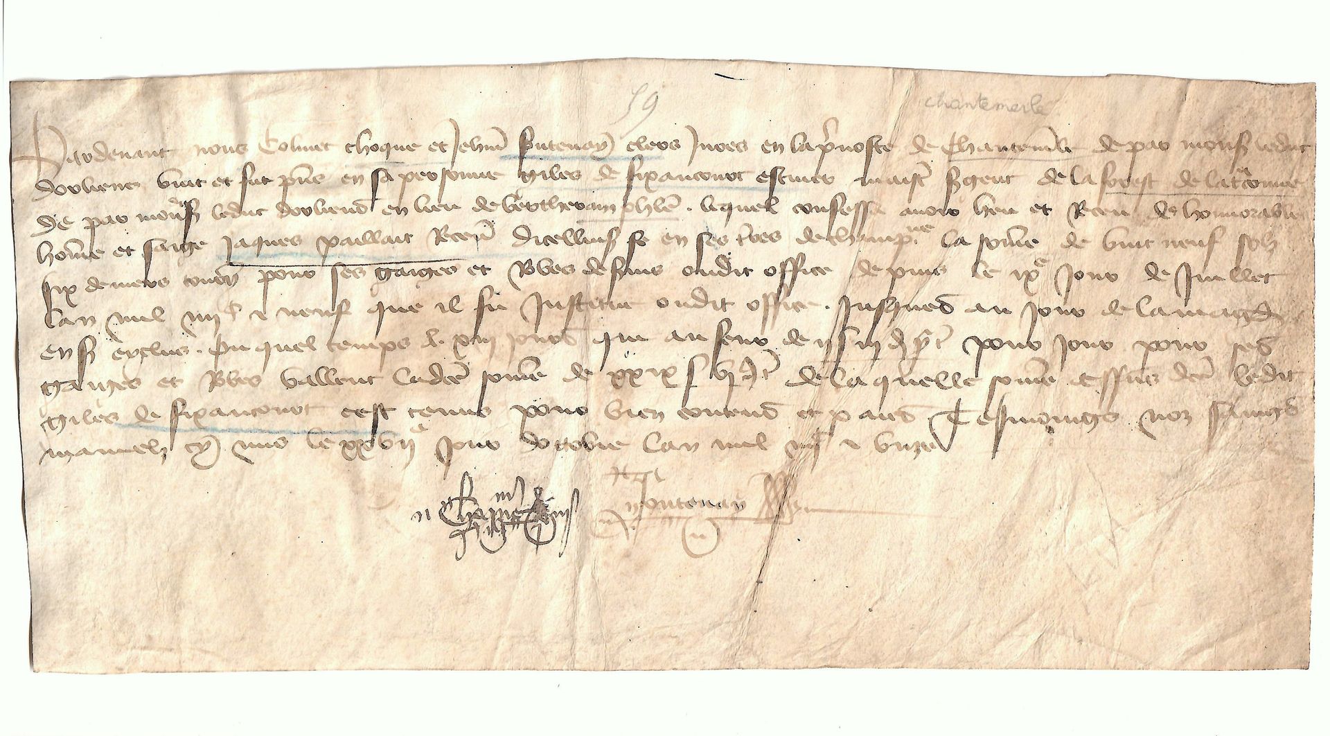 Null 马尔纳。1411年的宪章："在我们面前的是Colinet Choque和Jehan Butenay，他们是奥朗斯公爵的CHANTEMERLE省的书记官&hellip;
