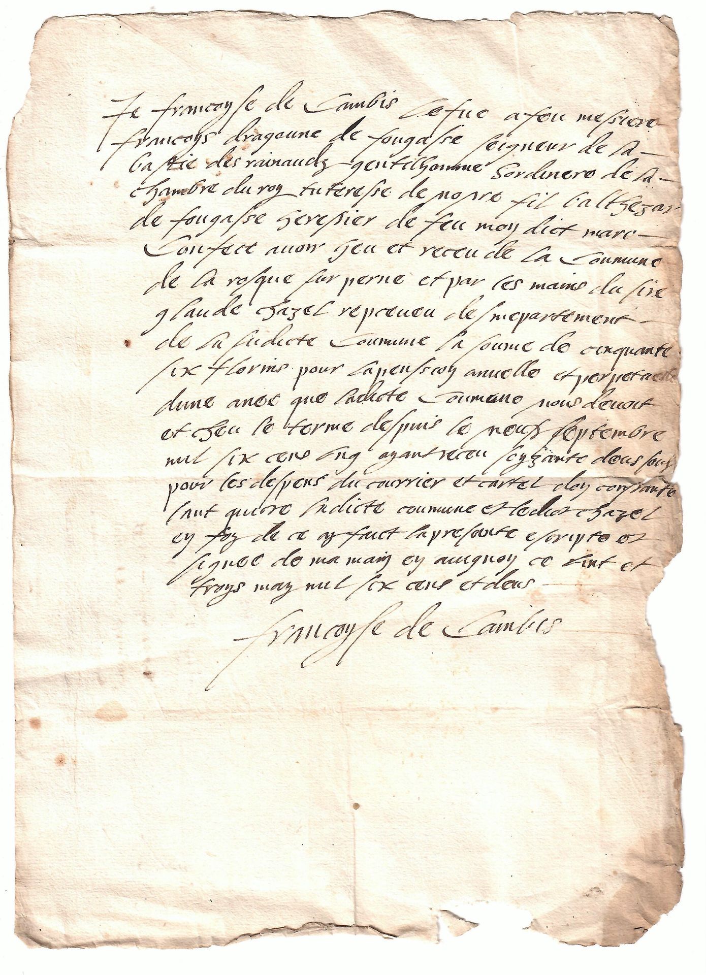 Null VAUCLUSE. Autograph letter signed "Françoise de CAMBIS", May 3, 1602, recei&hellip;