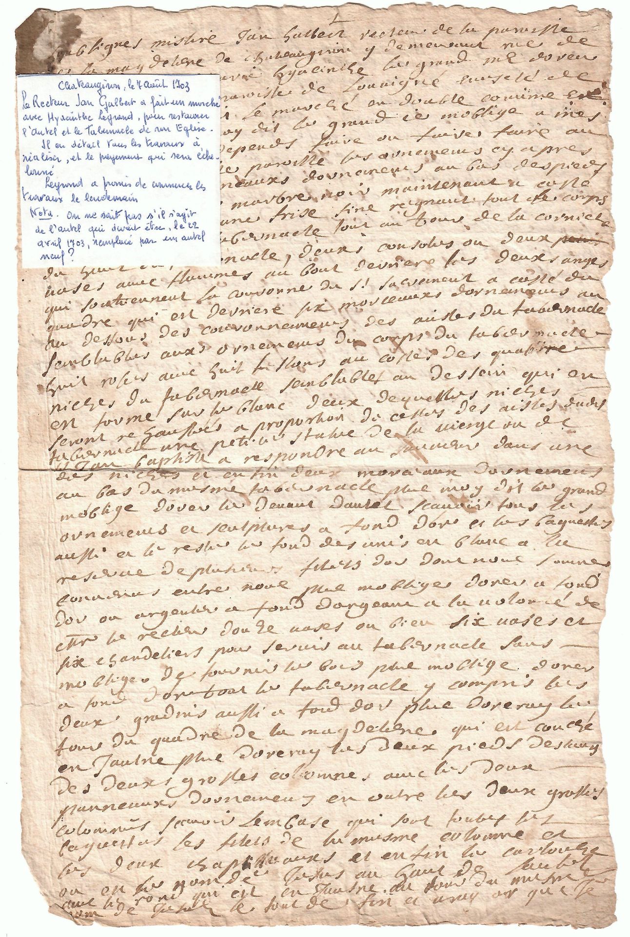 Null ILLE-ET-VILAINE. CHATEAUGIRON (35), 7 agosto 1703. Documento firmato da Mes&hellip;