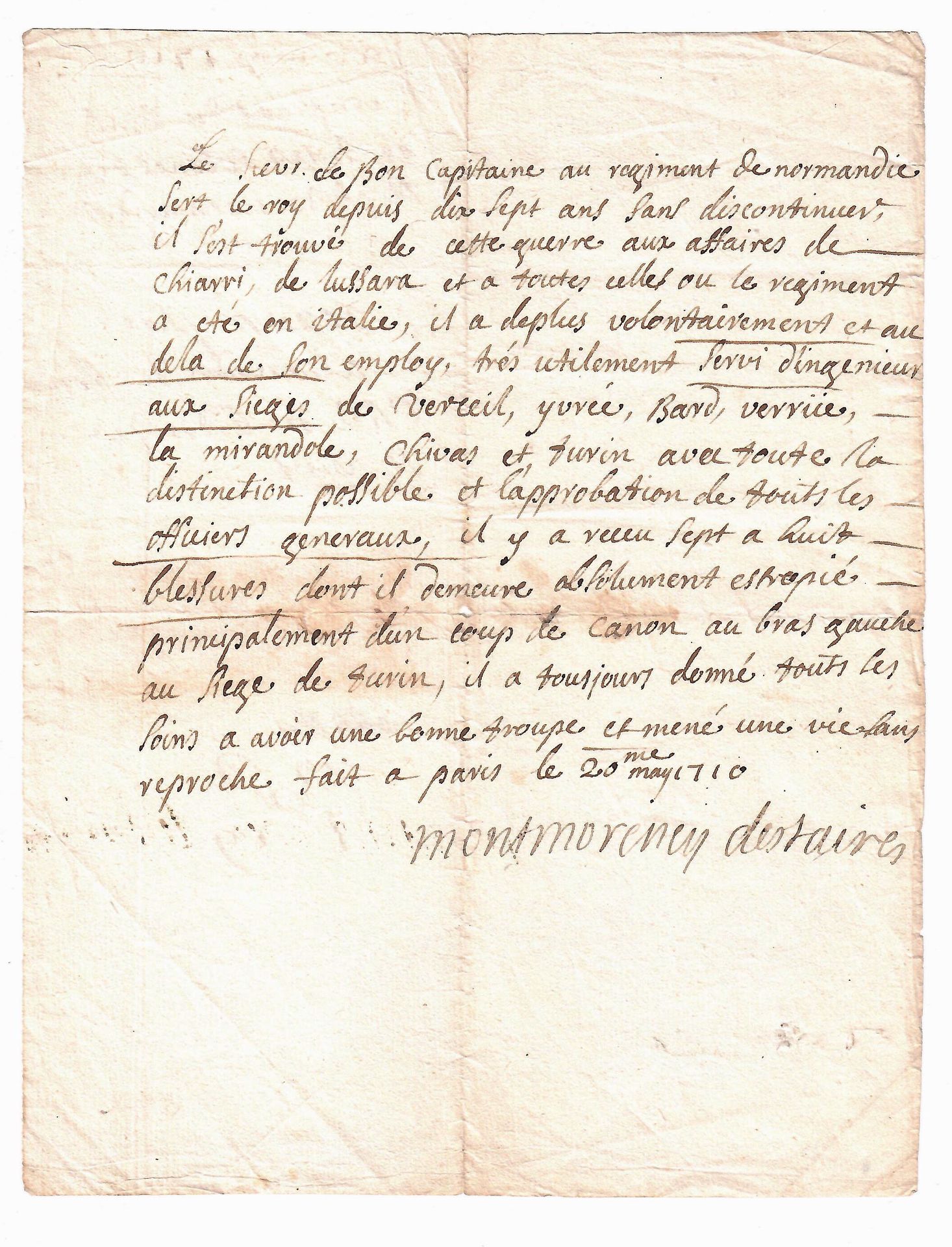 Null Anne Auguste de MONTMORENCY, Comte d'ESTAIRES (1679-1745) 中将 - 签署 "MONTMORE&hellip;