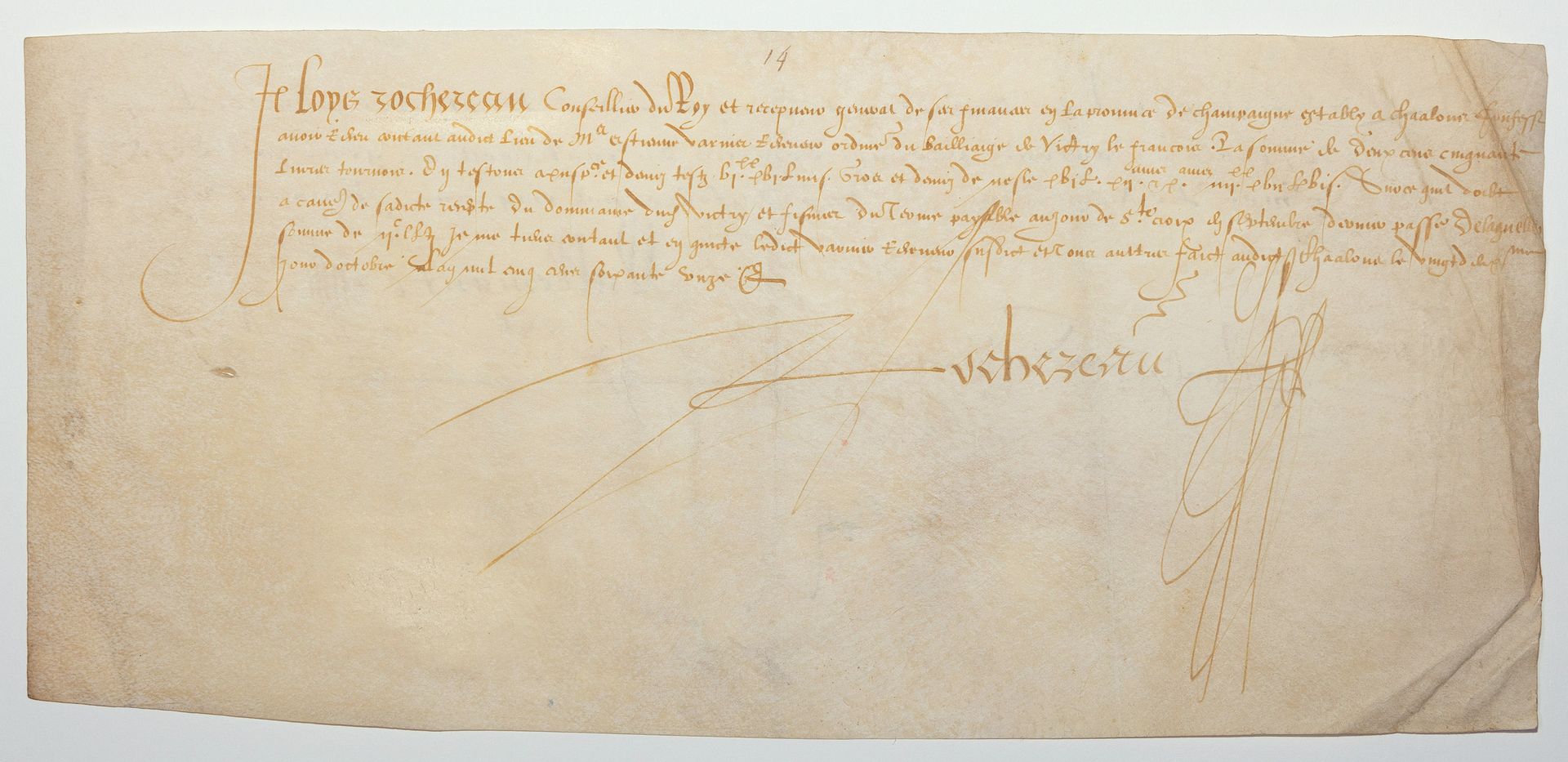 Null MARNE. 1571. VITRY LE FRANÇOIS. Pièce signée ROCHEREAU Conseiller du Roy et&hellip;