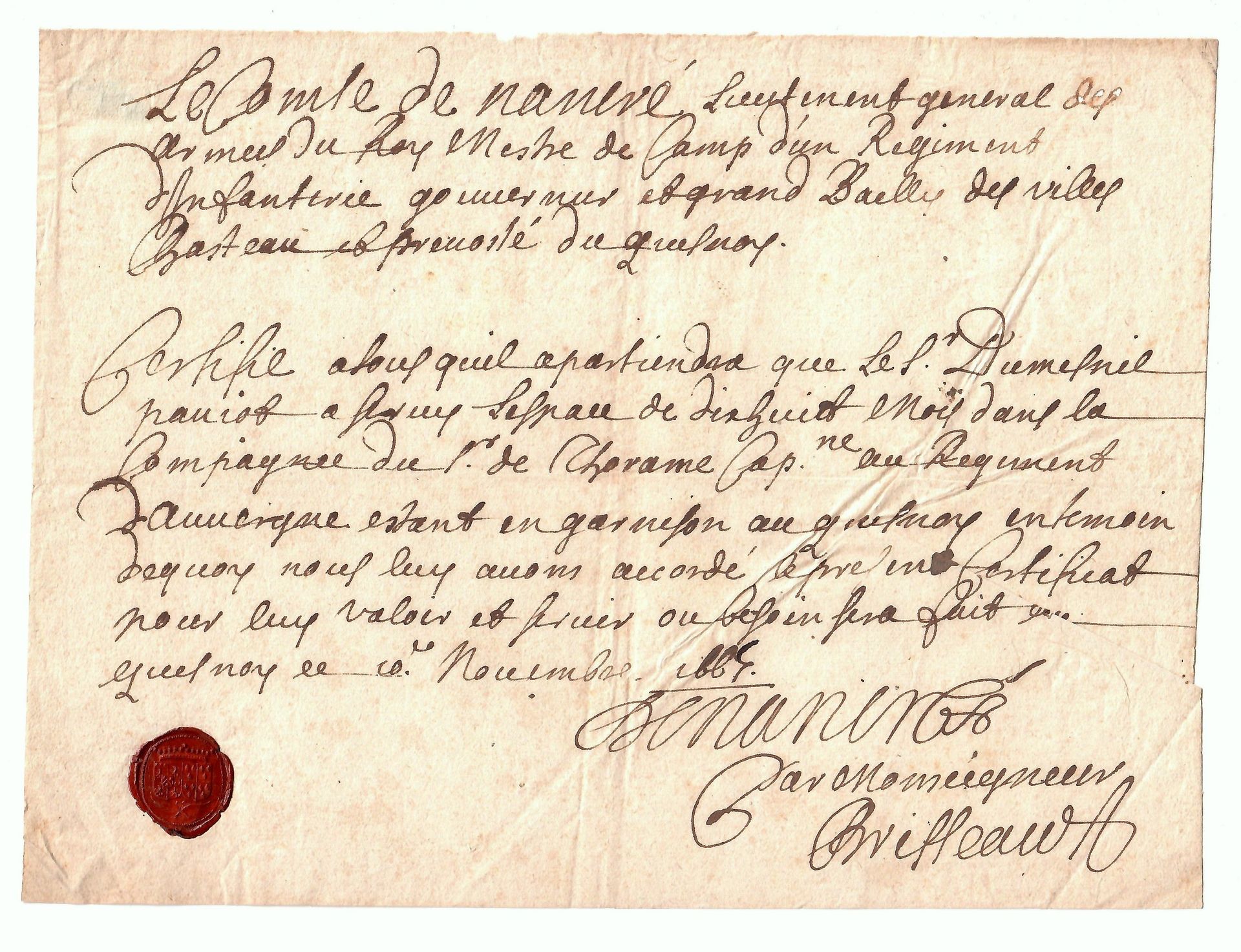 Null NORD. Pièce signée Claude Antoine De DREUX, Comte de NANCRÉ Lieutenant Géné&hellip;