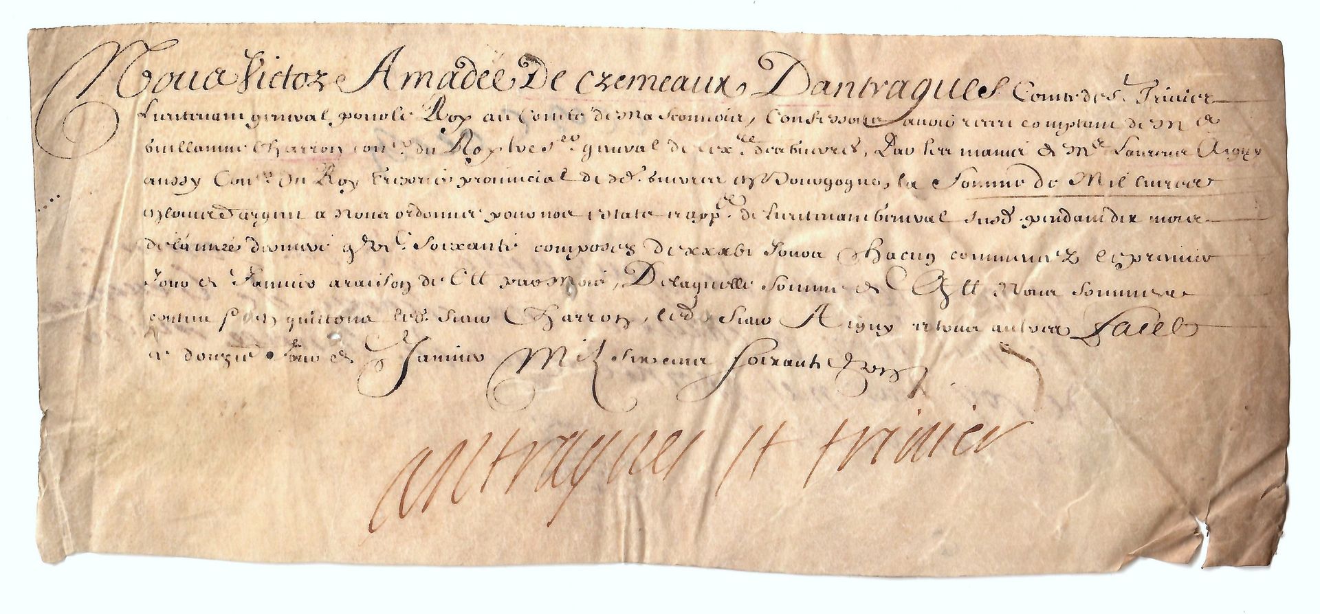 Null MACONNAIS - Signed document with 4 autograph lines, from Sieur Victor Amédé&hellip;