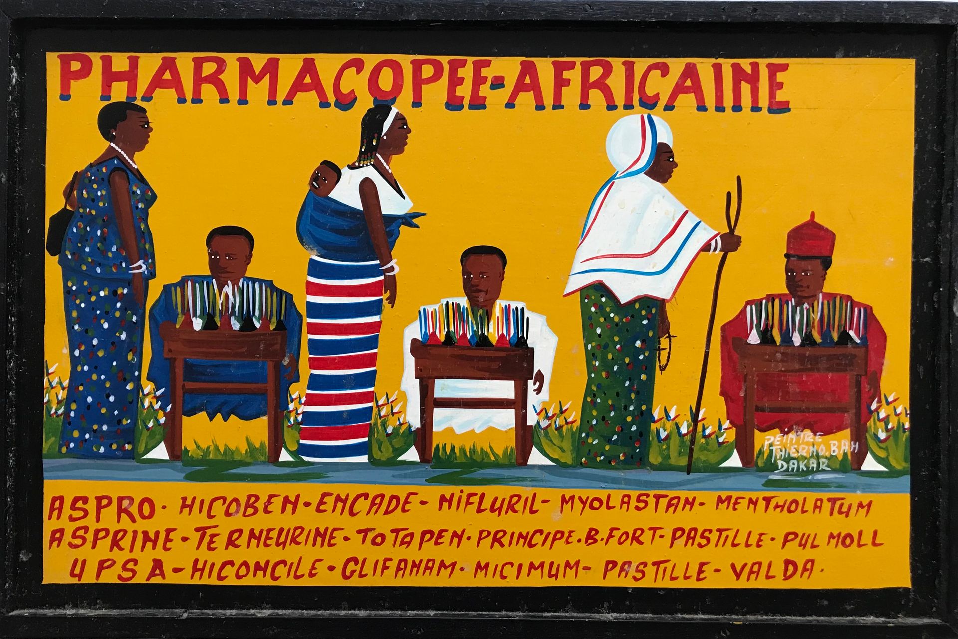 Null THIERNO.BAH (塞内加尔, 20 c.) 
非洲药典》 达喀尔 
板面油画 
32 x 49 cm