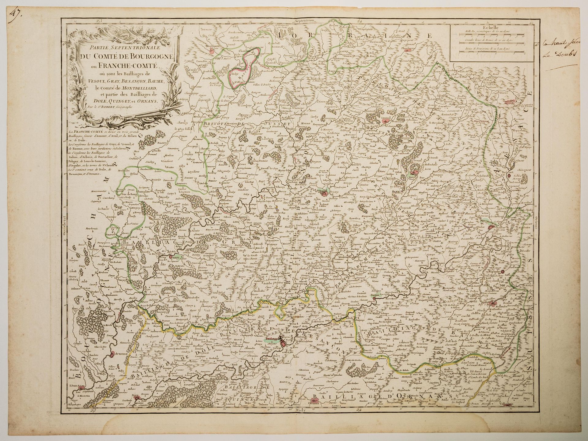 Null FRANCHE-COMTÉ (Doubs y Haute-Saône) Mapa del siglo XVIII: "Parte septentrio&hellip;