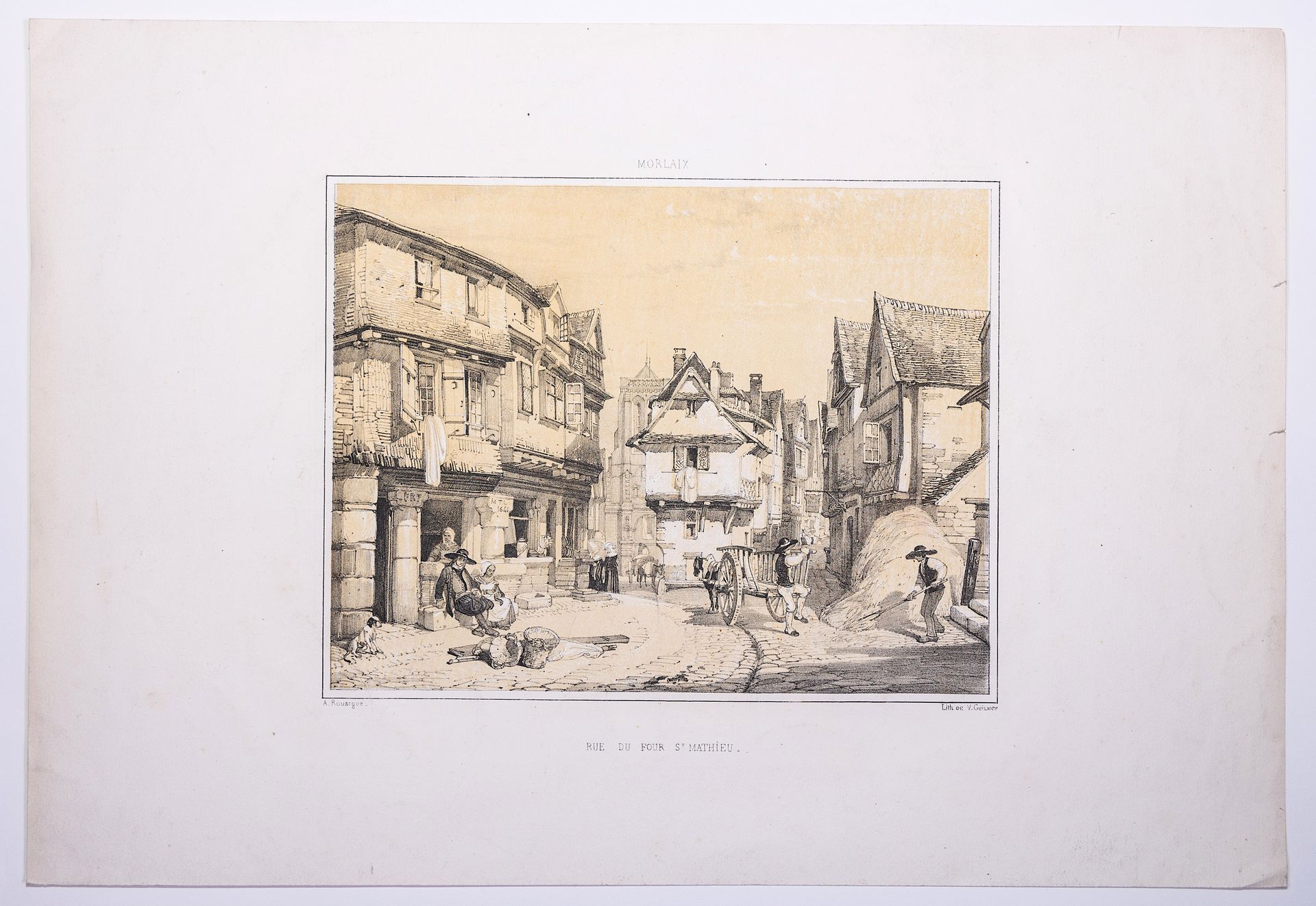 Null FINISTÈRE. « MORLAIX, rue du Four St Mathieu. » Lithographie de V. Guilmer,&hellip;