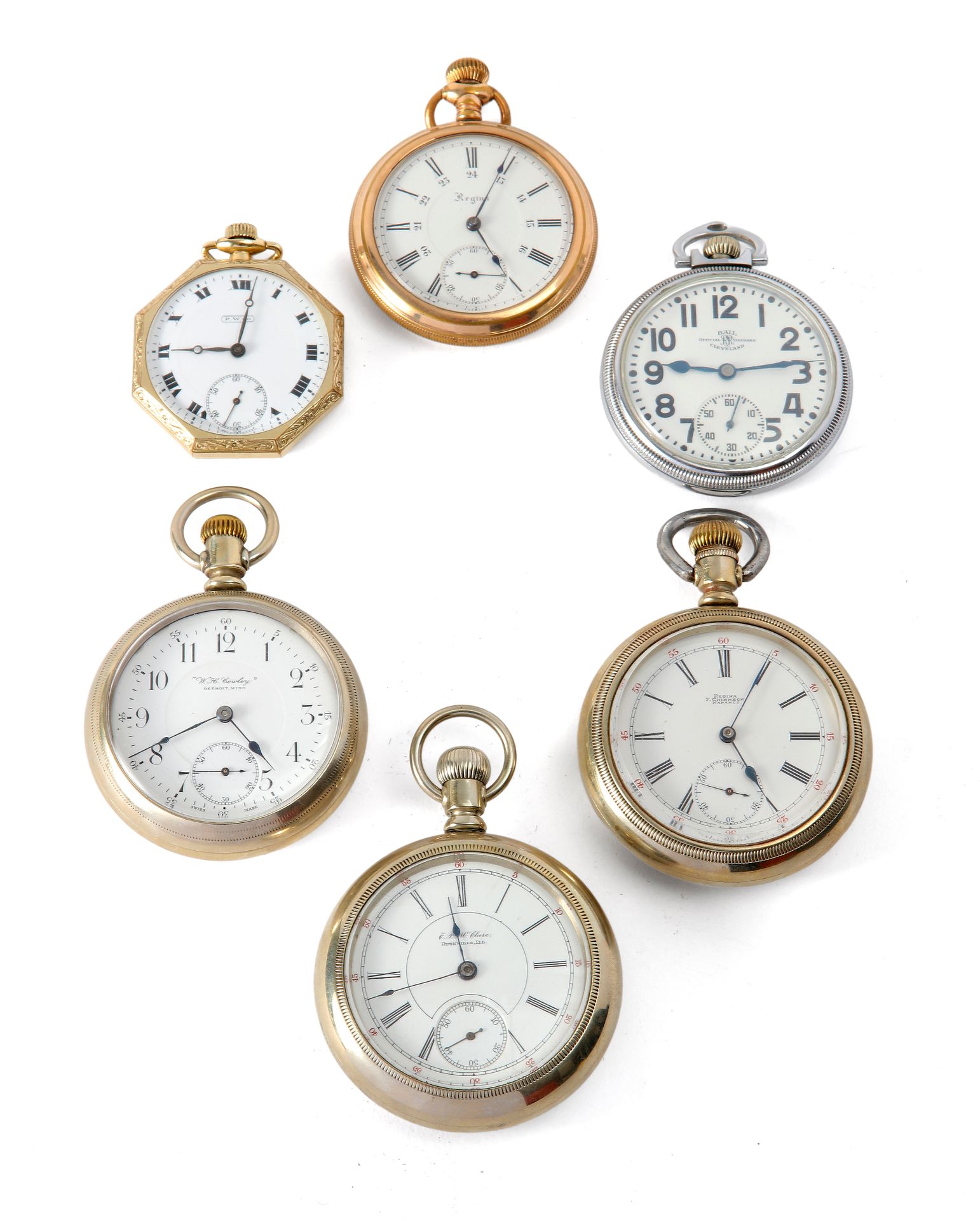 Null Serie di 6 orologi da tasca in metallo e placcati oro, casse rotonde e otta&hellip;