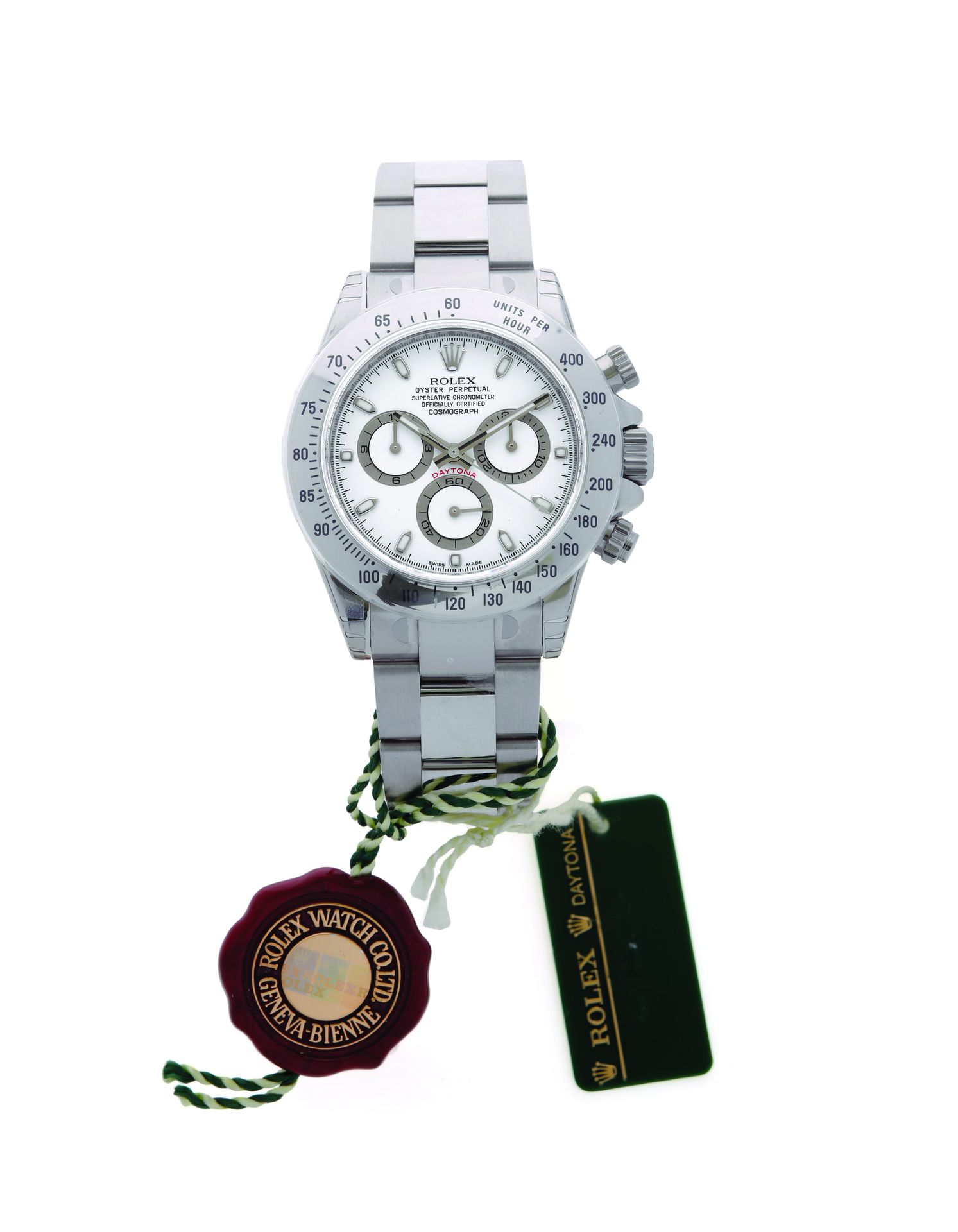 ROLEX 蚝式恒动Daytona "APH
型号116520 - "NOS Usine
钢制计时码表，配备自动机芯。
- 圆形精钢表壳，雕刻有刻度的表圈，圆形&hellip;