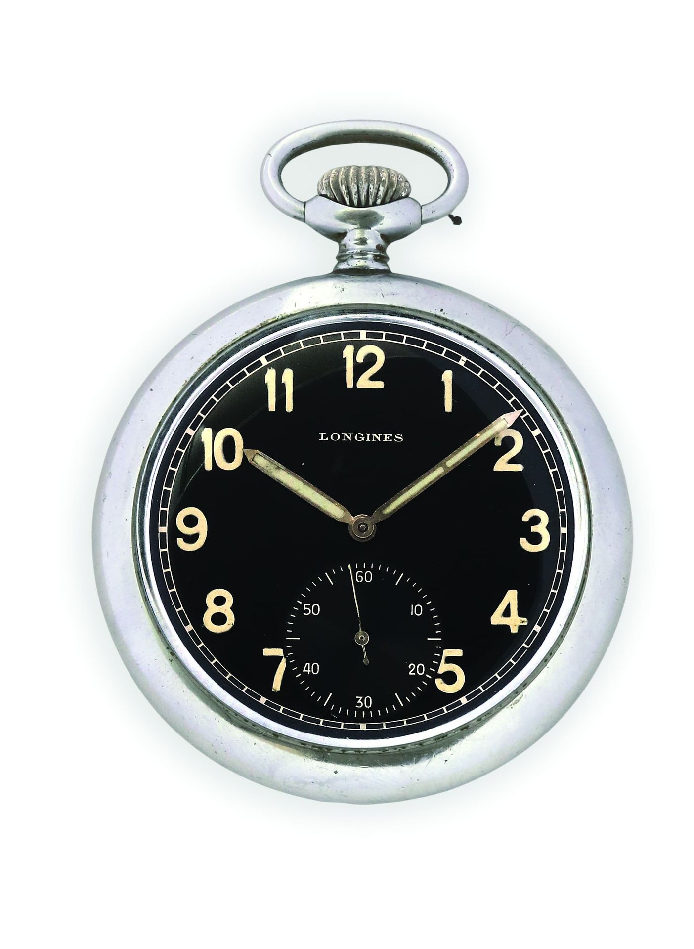 LONGINES Blackened steel pocket watch with mechanical movement - Round steel cas&hellip;