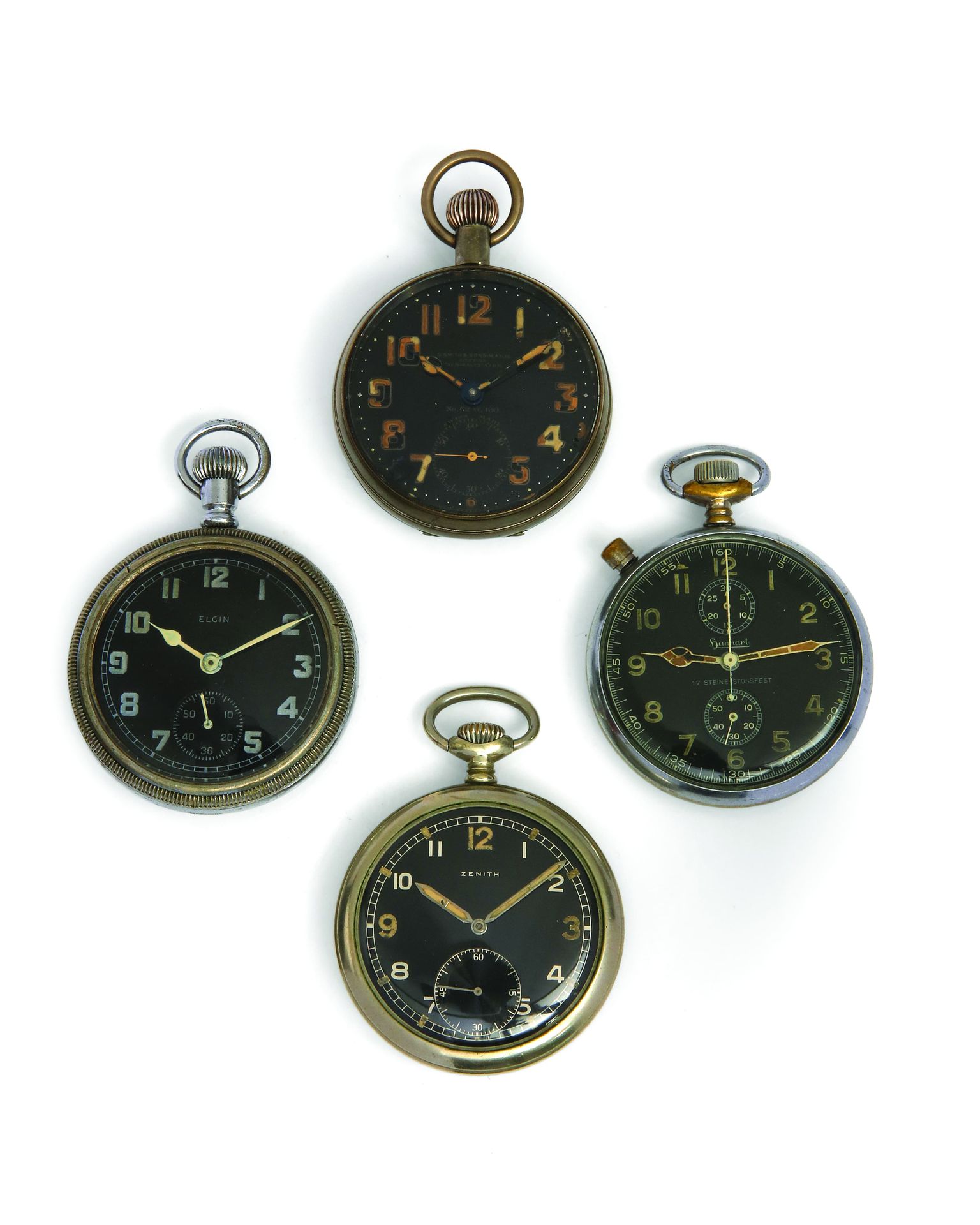 ELGIN - ZENITH - HANHART - SMITHS & SONS Juego de 4 relojes militares de la Segu&hellip;