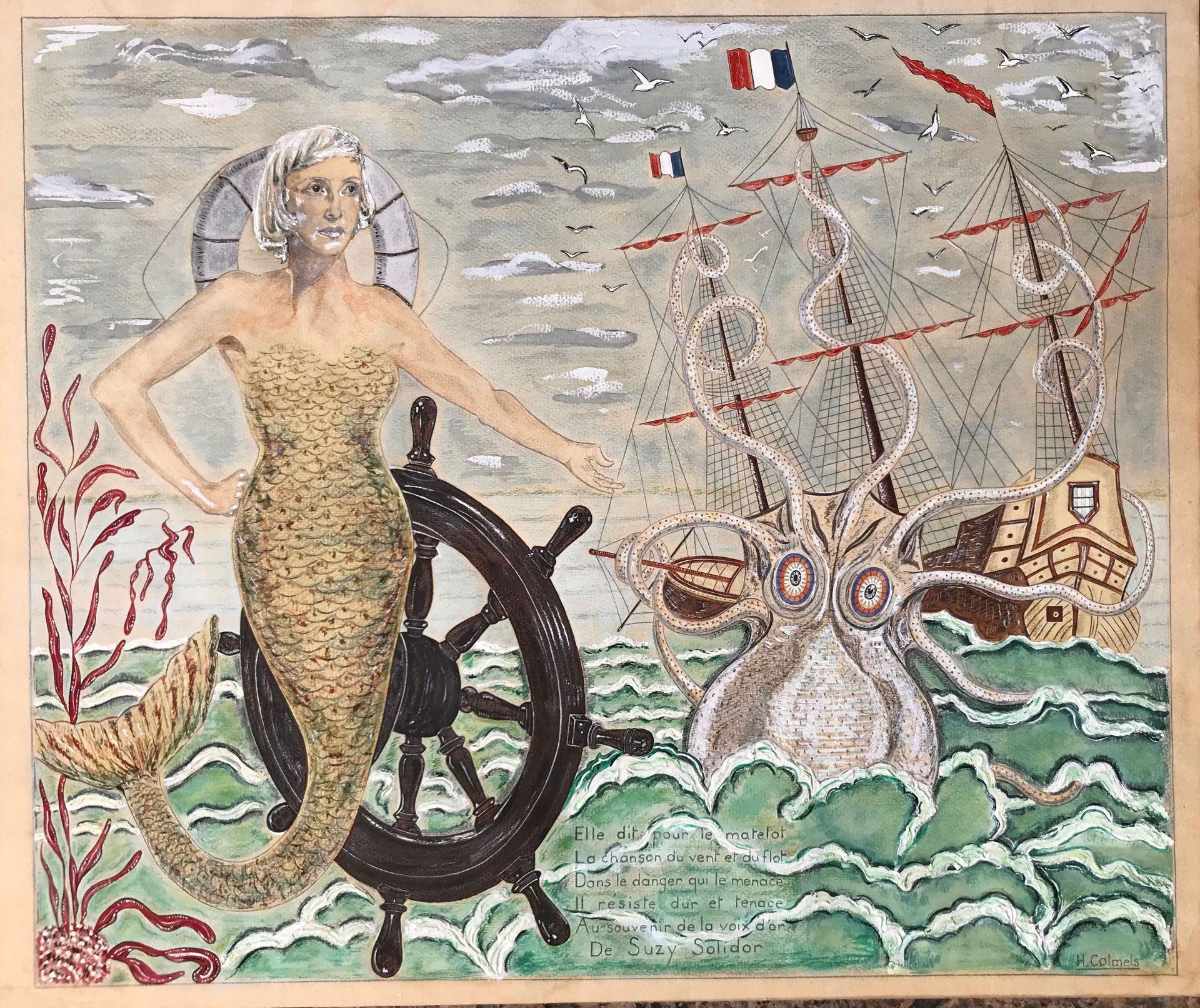 Null Henri CALMELS (20th century) 

Suzy Solidor as a mermaid at the helm, circa&hellip;