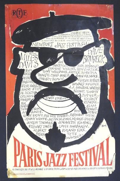 SINÉ Affiche originale "PARIS JAZZ FESTIVAL" 1957 - 60 x 38 cm