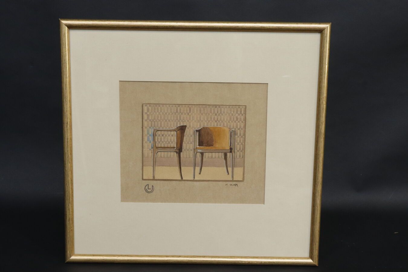 Null Leon JALLOT (1874-1967) 
Set of 6 watercolor pencil drawings, furnishing an&hellip;