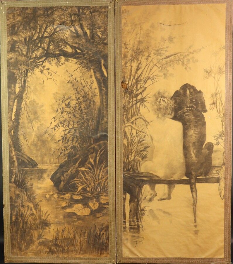 Null Ecole Art Nouveau
"Paysage lacustre" et "Enfant et chiens assis au bord de &hellip;