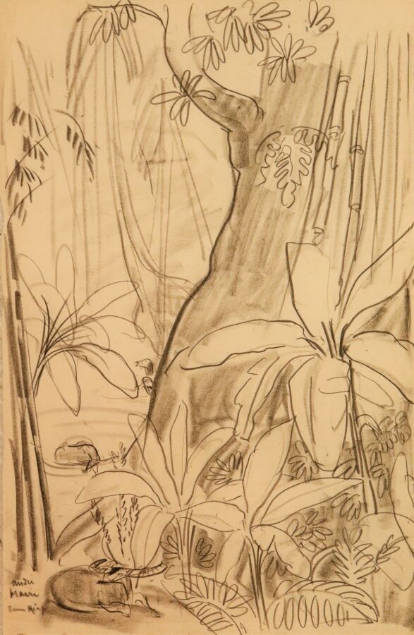 Null André MAIRE (1898-1984)
"Végétation à Siem Reap", fusain, signé et situé en&hellip;