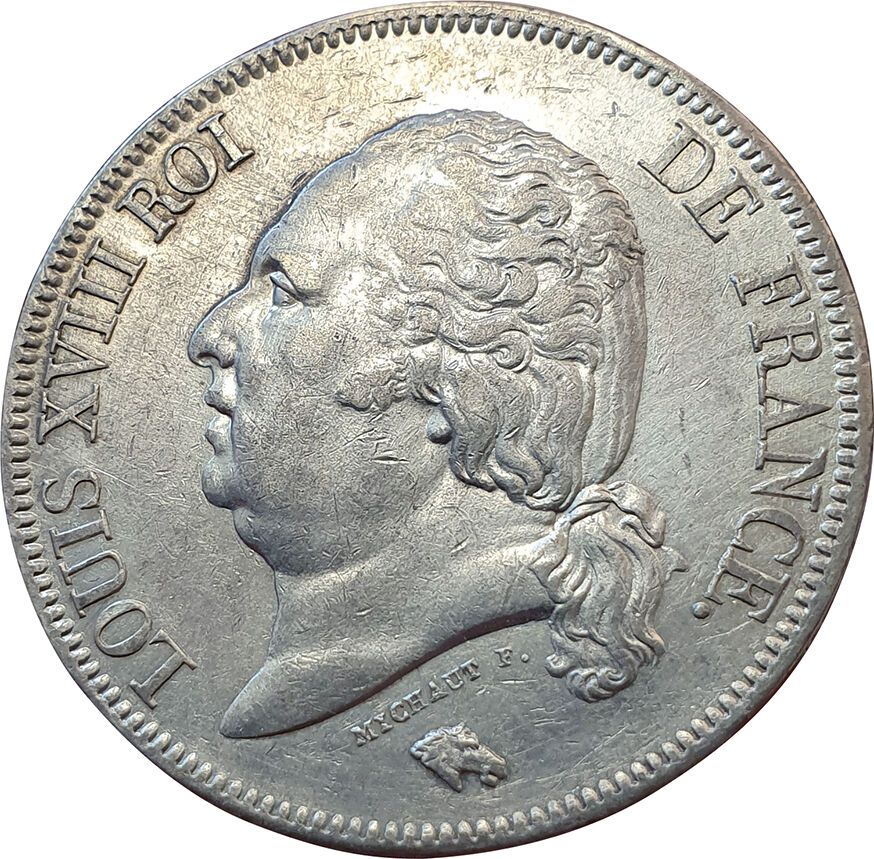 Null 5 Franken 1824 D. Lyon. F.309/88. Einige Hairlines sonst TTB+.