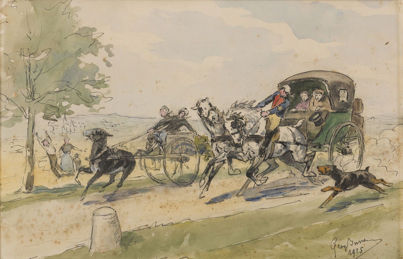 Null 乔治-布桑(1859-1933)

奔跑的马匹，1925年

纸上水彩画，右下方有签名和日期 "1925"。

29.5 x 47 厘米。