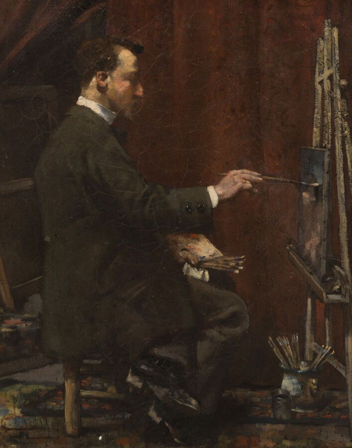 Null ECOLE DU XIXème SIECLE

Le peintre à son chevalet

Huile sur toile.

41 x 3&hellip;