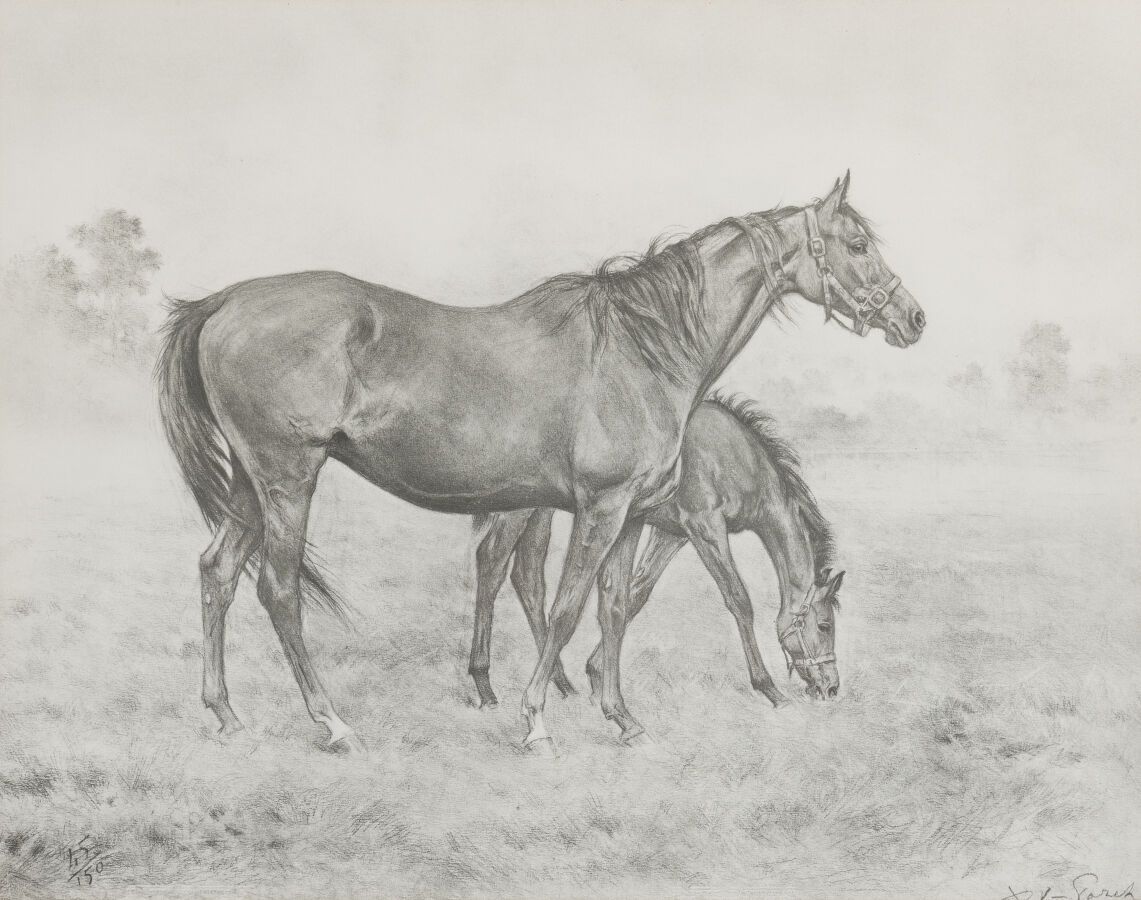 Null 泽维尔-德-波莱特(1897-1975)

这头母马和她的小马驹

玻璃下的石版画，右下方有签名，左下方有编号45/150。

视线尺寸：41,5 x&hellip;