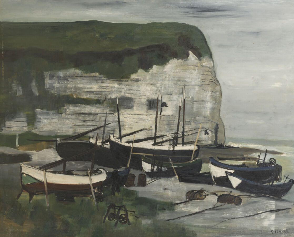 Null Gaston SEBIRE (1920-2001)

悬崖下的渔船，Yport

布面油画，右下方有签名。

81 x 100厘米。