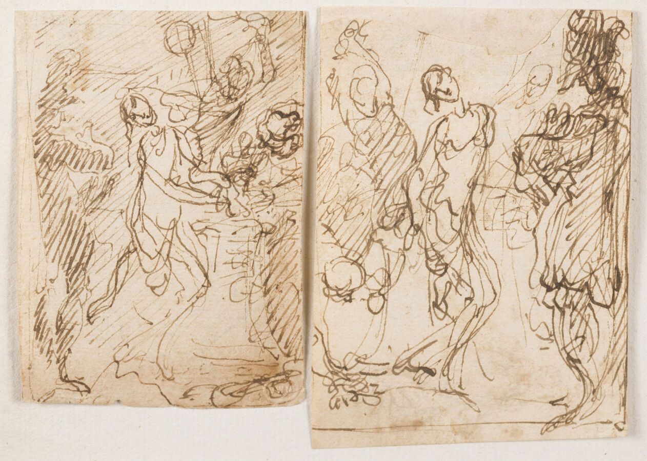 Null 17世纪佛罗伦萨学校

安装有两个小插图：圣徒的殉难或基督的暴行？

钢笔和棕色墨水。

9.5 x 6.5厘米；10.4 x 7.2厘米。

两幅小&hellip;