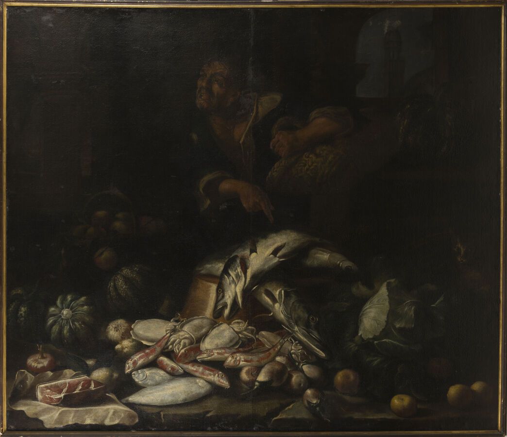 Null ECOLE D'ITALIE DU NORD VERS 1650

Un étal de poissonnier

Toile.

188 x 158&hellip;