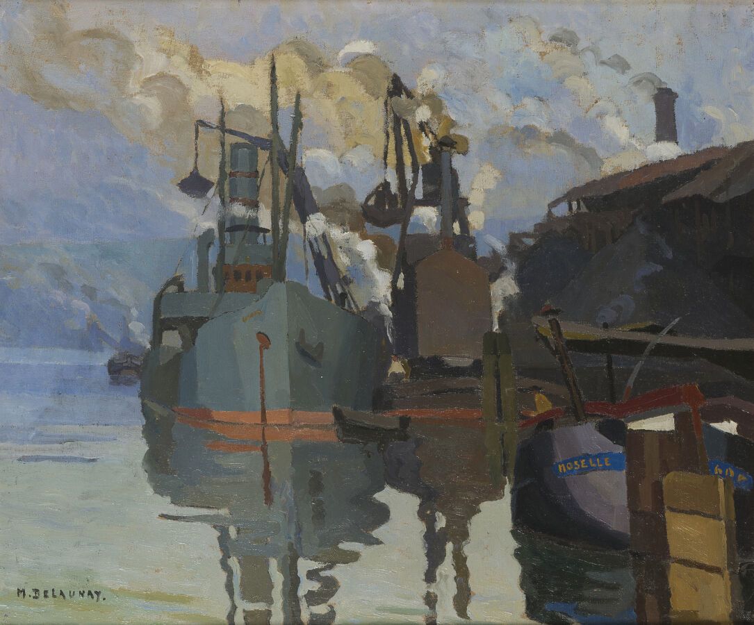 Null 马塞尔-德劳内(1876-1959)

码头上的蒸汽船

布面油画，左下方有签名。

46 x 55厘米。