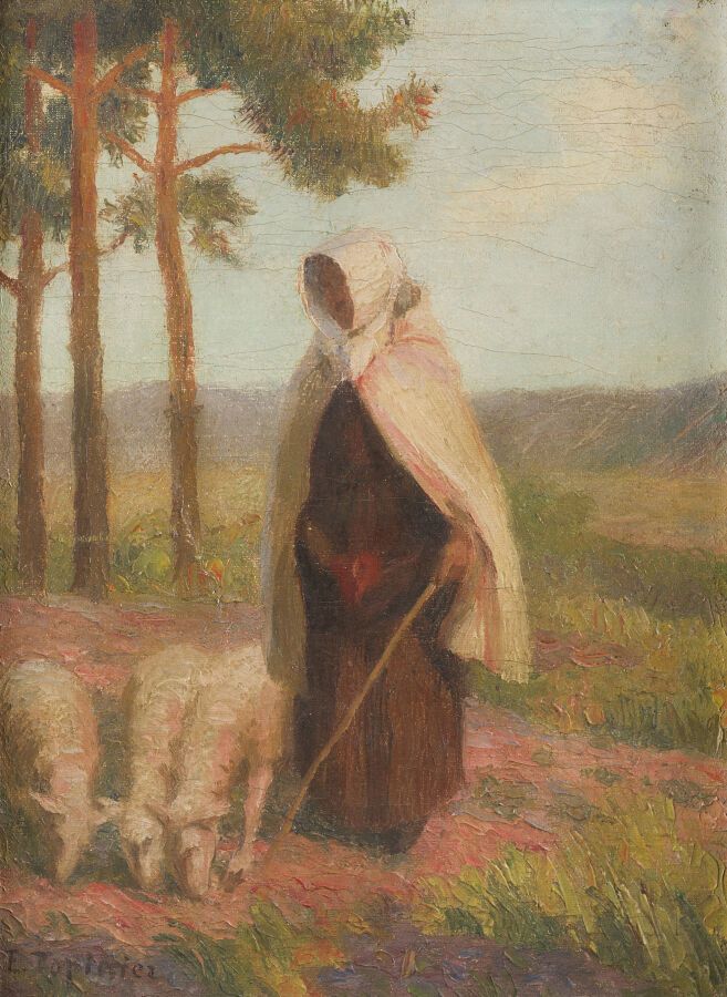 Null 埃德蒙-塔皮斯耶 (1861-1943)

牧羊女

布面油画，左下方有签名。

36 x 28厘米。