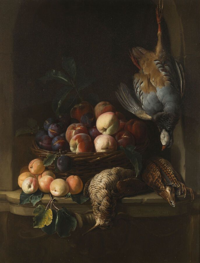 Null 亚历山大-弗朗索瓦-德斯波特斯

(Champigneulle 1661- Paris 1743)

鹧鸪、木鸡、夹板上的桃子、李子和杏子篮子

山鸡&hellip;