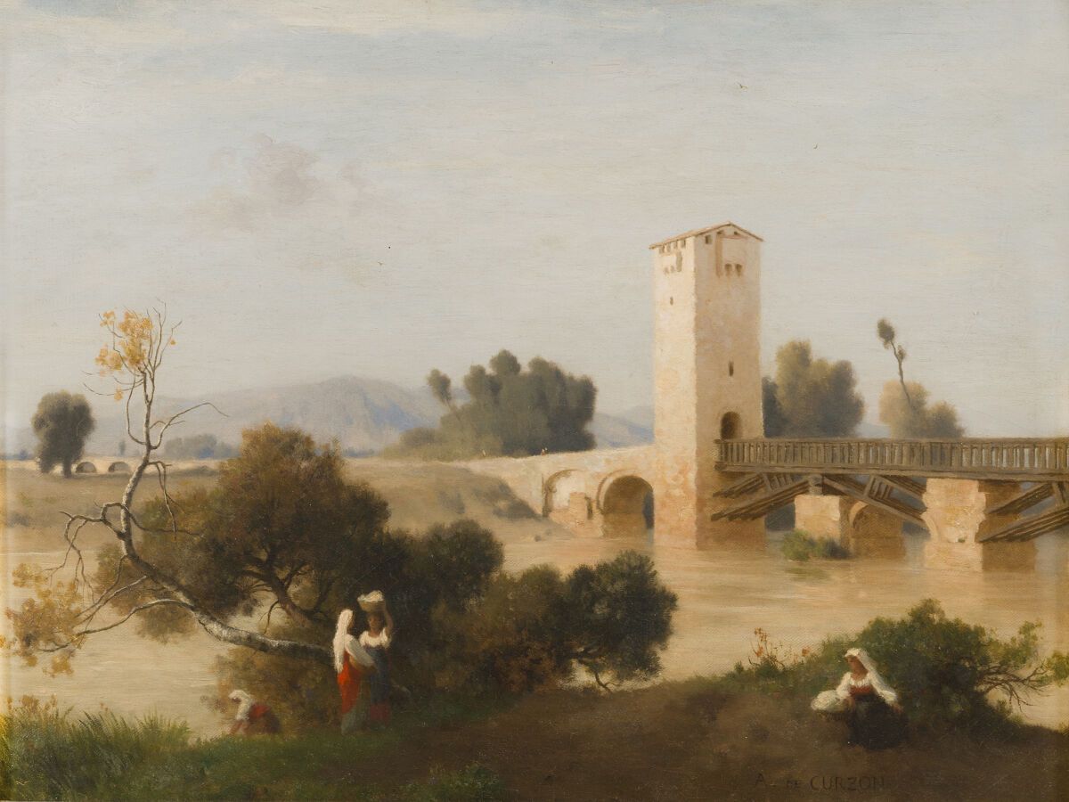 Null 保罗-阿尔弗雷德-德-库尔松（Migné-Auxances，靠近普瓦提埃，1820-巴黎，1895）。

在纳尔尼桥附近拍摄的景色（意大利）。

油画&hellip;