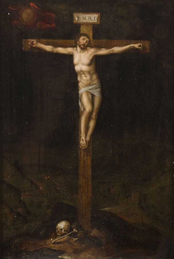 Null 吉利斯-MOSTAERT（1528-1598）的周围环境

十字架上的基督

小组。

23 x 34 厘米。