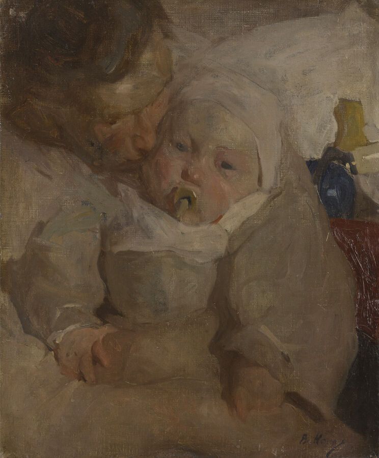 Null 比阿特丽斯-霍夫(1867-1932)

母亲和孩子

布面油画，右下方有签名。

46 x 39厘米。